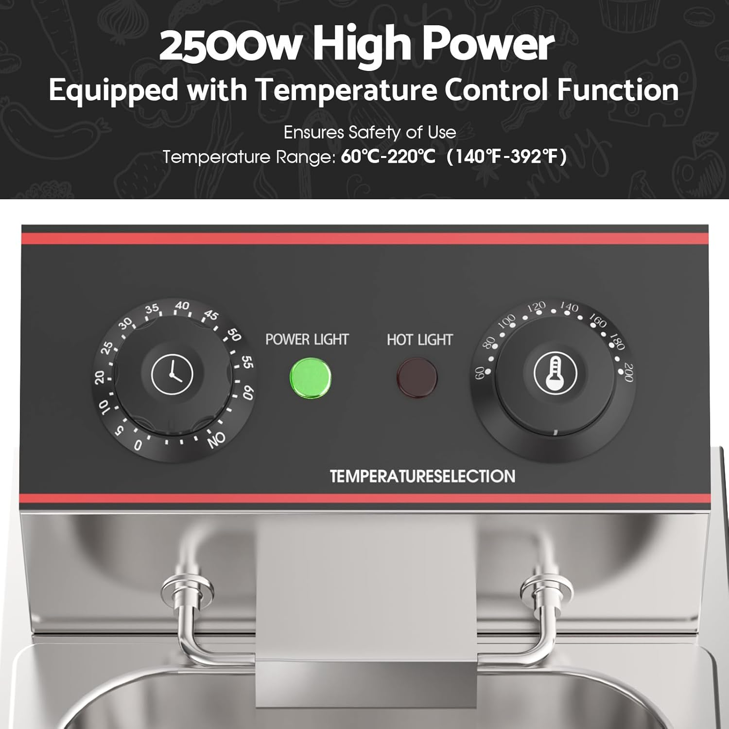 8L Deep Fryer, Electric Immersion Fryer, Countertop Fryers Cooker with Drain Basket Adjustable Temperature & Timer for Home Kitchen Use | 2500W image number 4