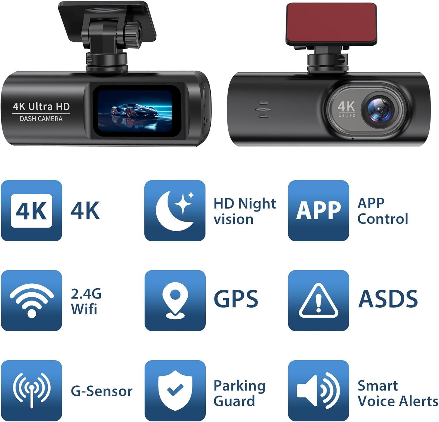 Dash Cam Front and Rear, 32GB Card Included, Front 4K and 2.5K Rear 1080P Dual Dash Camera, Built-In Wifi GPS, Loop Recording, Night Vision, 170&deg; Wide Angle, Parking Mode, Smart App Control image number 5