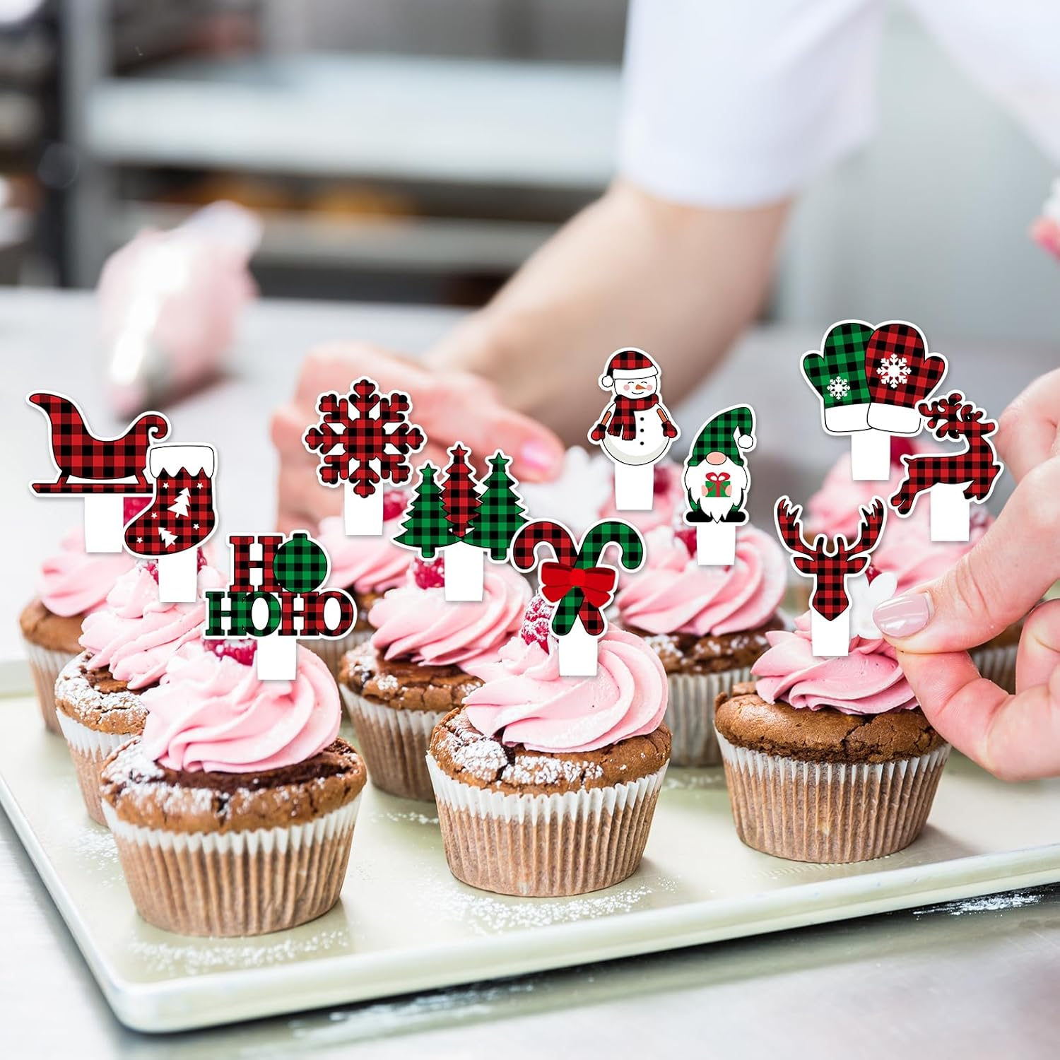 24Pcs Merry Christmas Cupcake Toppers Set Happy Birthday Gingerbread, Ugly Sweater, Elk, Buffalo Decoration, Boys and Girls Birthday Party, Baby Shower Party Decoration, Holiday Gifts for Kids.Liangss image number 3