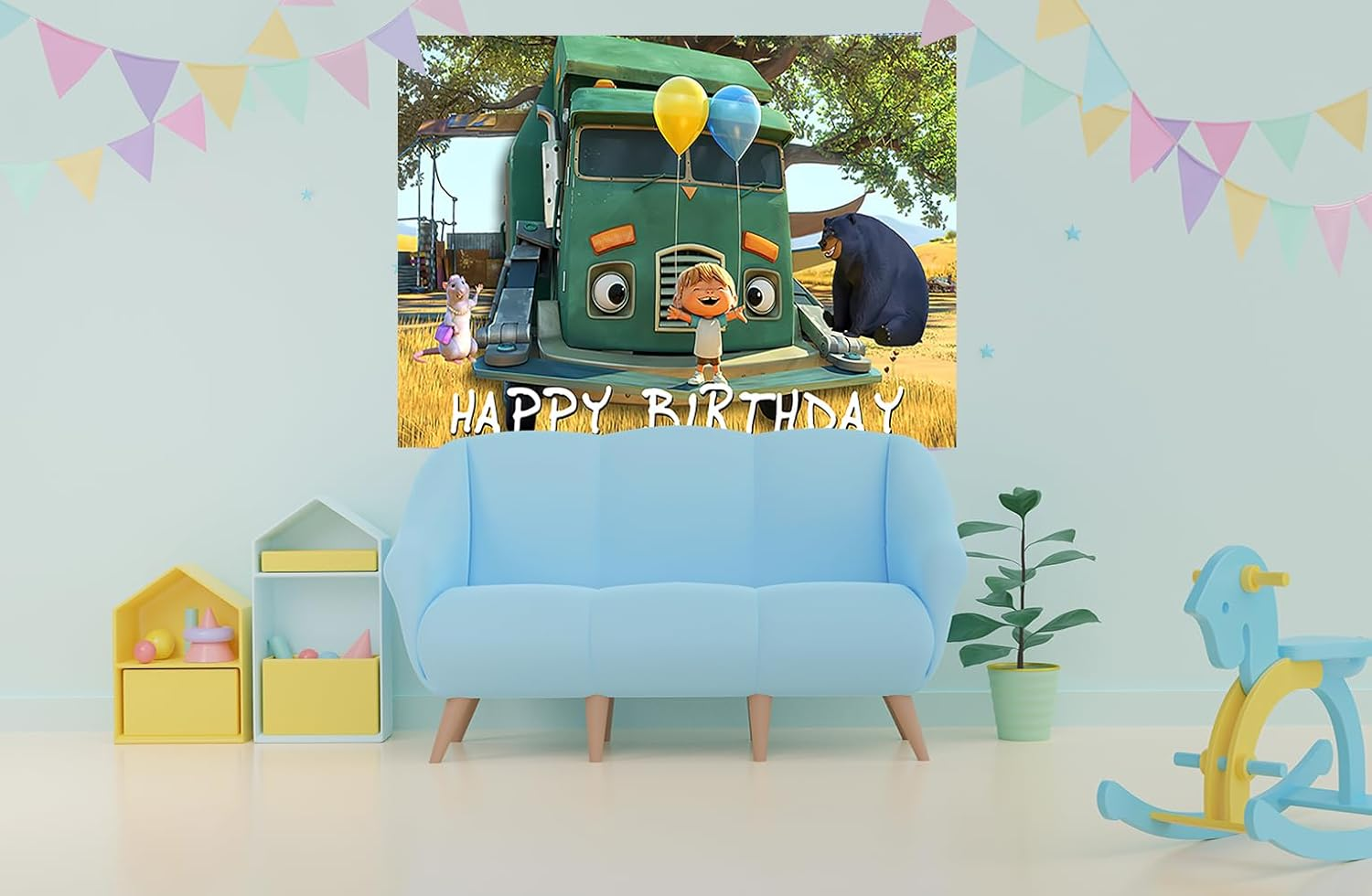 PAF Green Trash Truck Backdrop for Birthday Party Supplies 5X3Ft Truck Theme Baby Shower Banner for Party Decorations image number 2