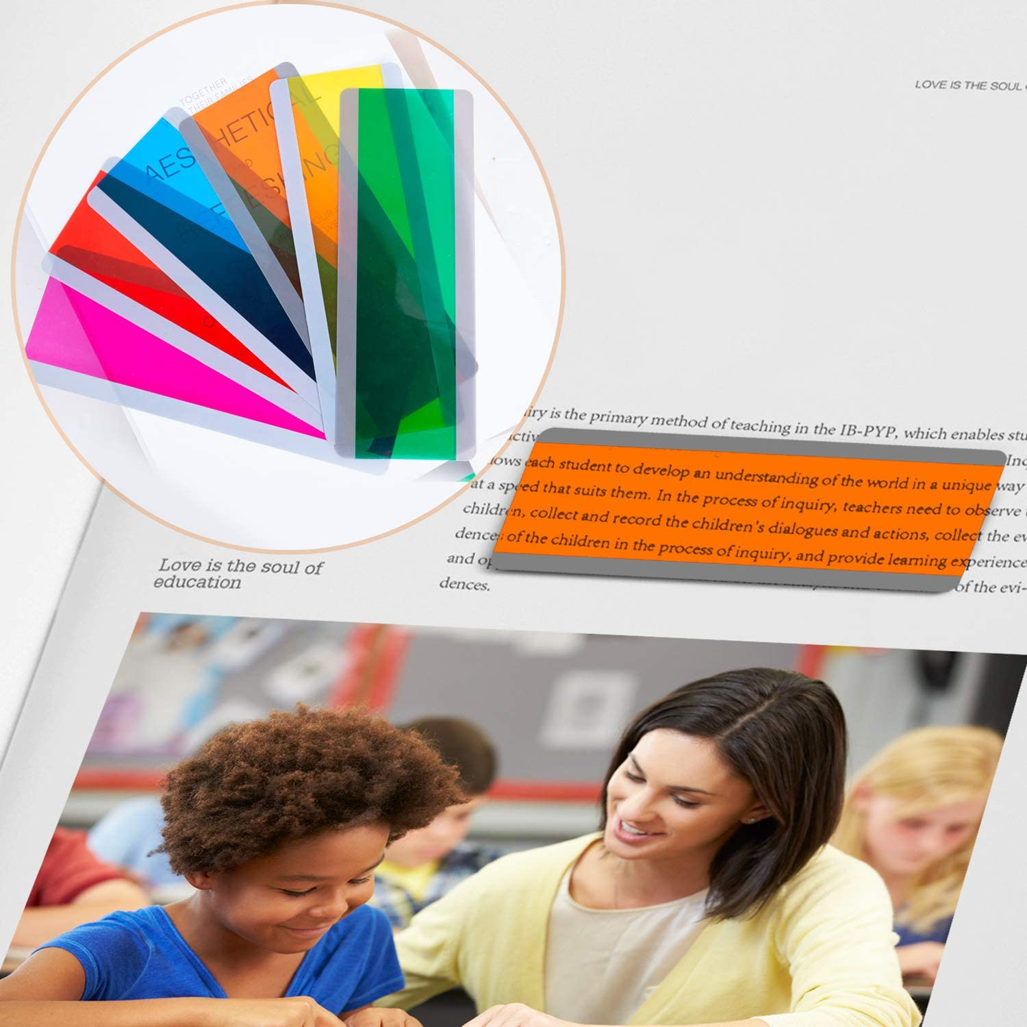 Dyslexia Tools for Kids, 12 Pieces Guided Reading Strips Highlight Strips Colored Overlay Highlighter Bookmarks Tracking Rulers Helps with Reduce Visual Stress Children Assistant（2 Sizes,6 Colors） image number 3