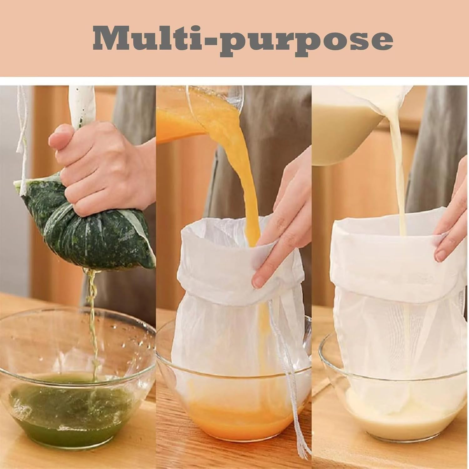 6Pcs Muslin Drawstring Bags,Natural Unbleached Cotton Straining Herbs Cheesecloth Bags,Reusable Cold Brew Coffee Cheese Cloths Strainer,Large Nut Milk Tea Juice Bag. image number 6