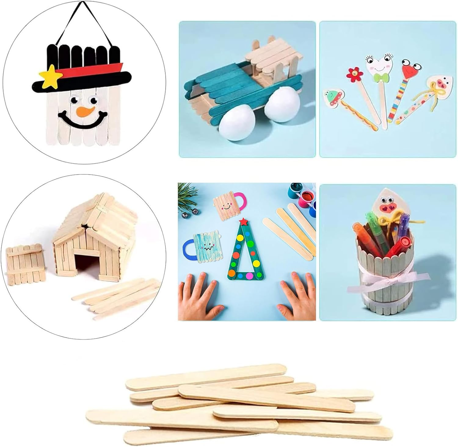 150 PCS Wooden Craft Sticks, Wood Popsicle Ice Cream Sticks for DIY Wood Crafts, Hair Removal and Waxing Supplies, Paint Stirrer, Art Projects and Ice Pop Sticks,Classroom Art Supplies