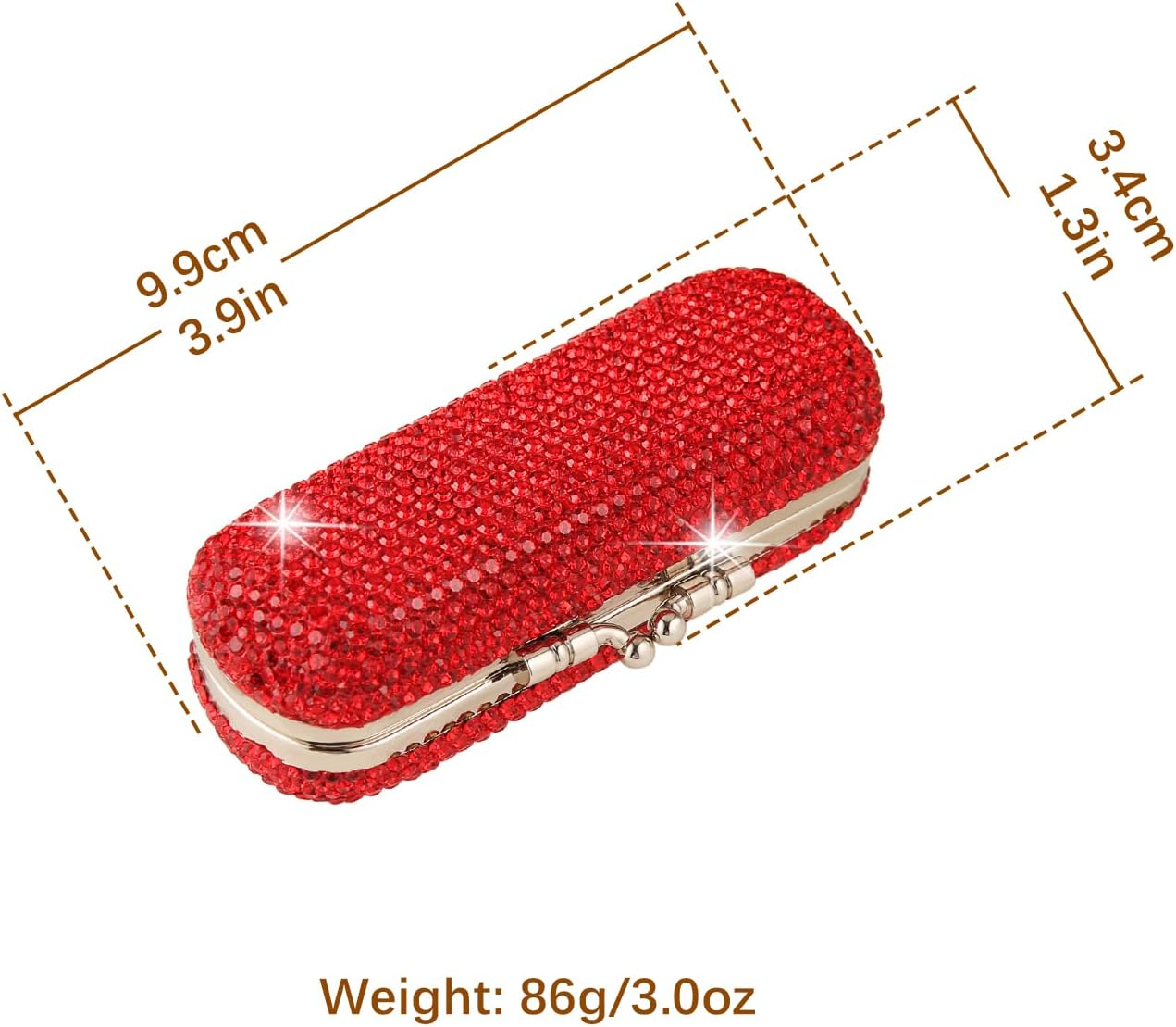 Asalways Shiny Rhinestone Crystal Portable Lipstick Case with Mirror Portable Bling Diamonds Makeup Cosmetic Storage Holder for Travel Ladies Fashion, Red image number 3