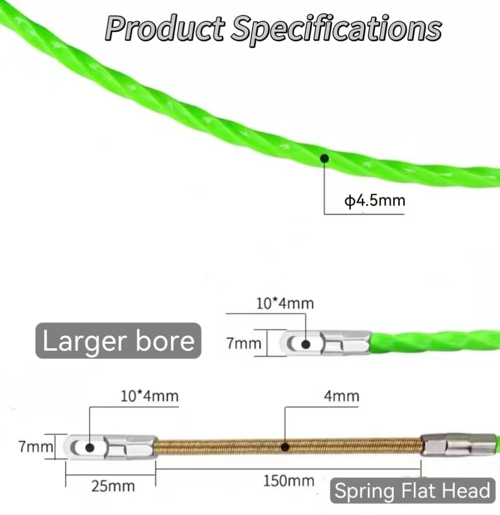 Fish Tape Wire Puller through Wall Wire Threader Fish plus Fish Cable Fastener with Steel Rope 32FT(10M) image number 2