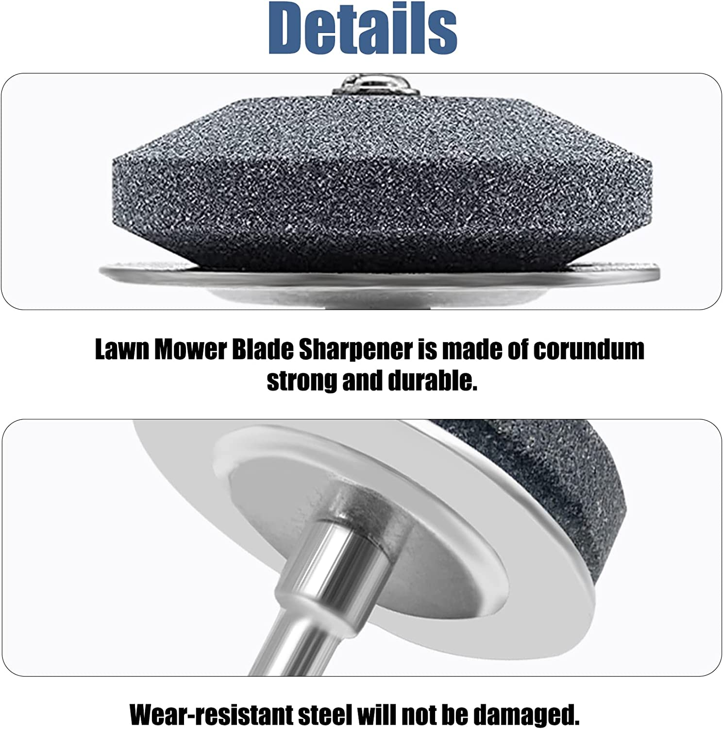 4 Pack Lawn Mower Blade Sharpener with Metal Baffle, Universal Rotary Lawnmower Blade Sharpen for Any Power Drill & Hand Drill with Lawn Mower Blade Balancer image number 2