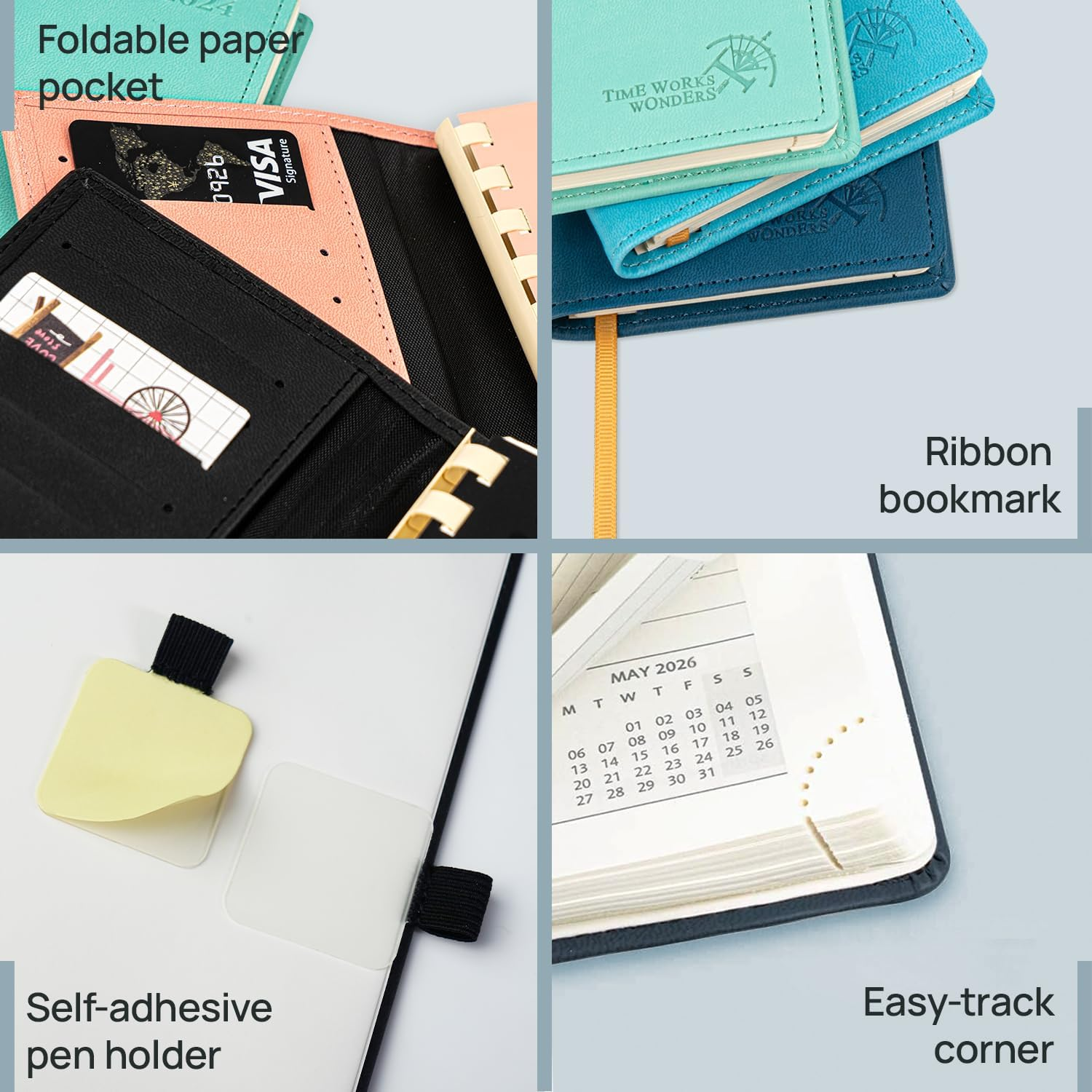 POPRUN Slim 2026 Pocket Diary Week to View (16.5 X 9 Cm) PU Leather Hacdback, Small Weekly Appointment Diary 25 Work Planner, Inner Pocket (Brown）