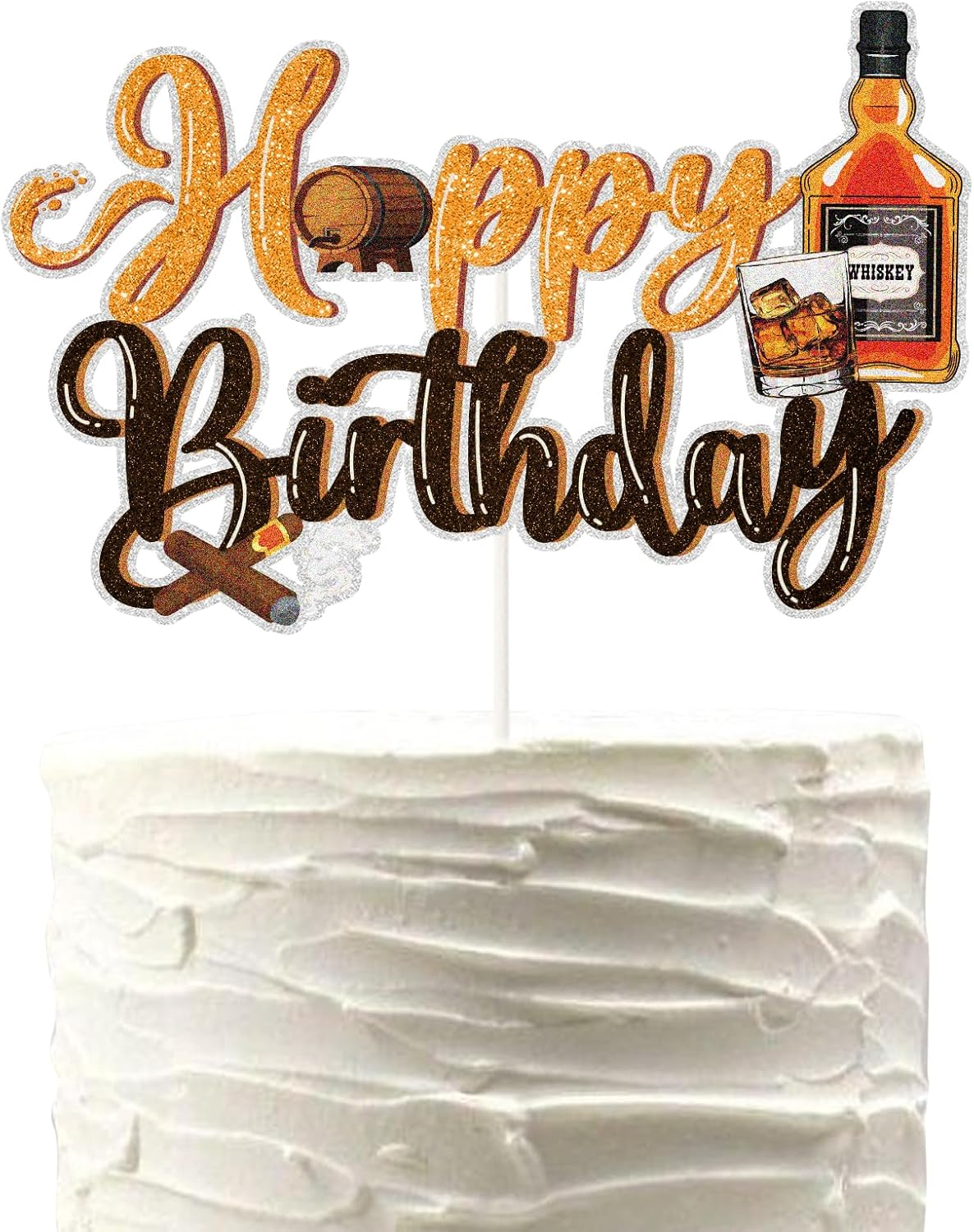 Whiskey Happy Birthday Cake Topper.Aged to Perfection Party Supplies,Vintage Whiskey Themed Cake Decor for Men 30Th 40Th 50Th Birthday Party Decorations image number 3