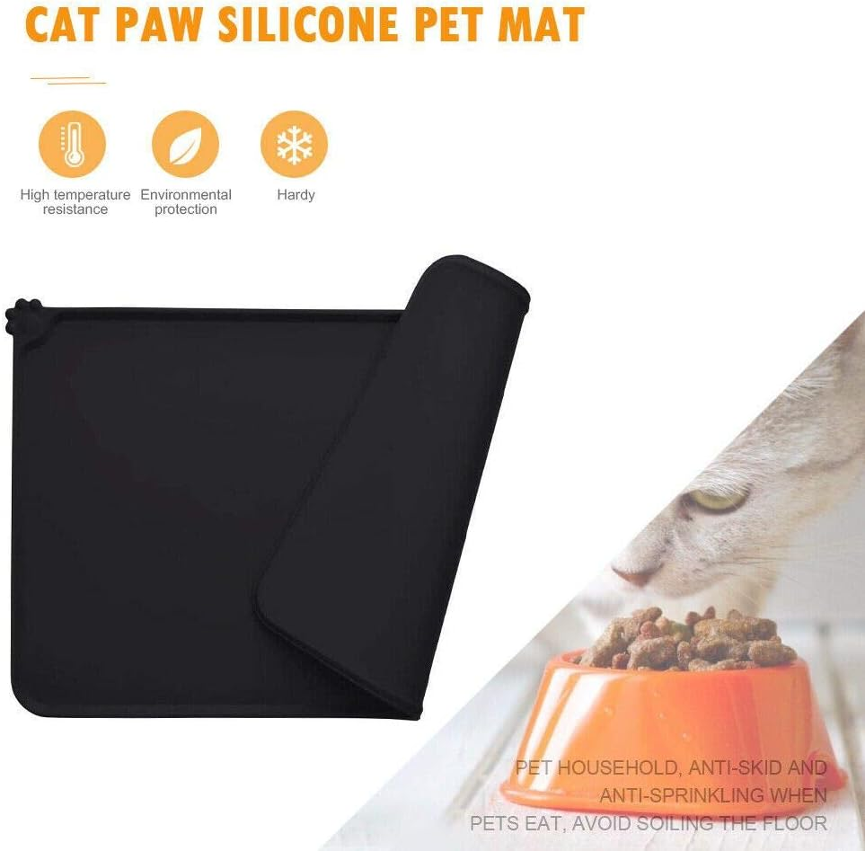 EZONEDEAL Dog Food Mat, Silicone Cat Food Mat, Non Slip Waterproof Pet Feeding Mat Food Container Placemat Pet Food Mat for Small Animals Cat Mat - Dog Bowl Mat (48X30Cm, Black) image number 5