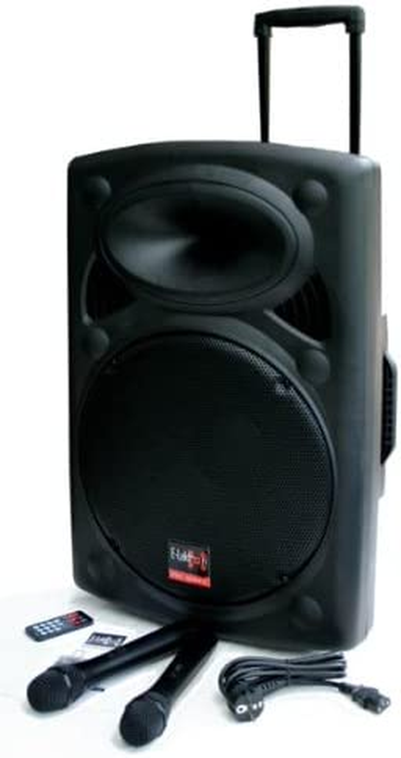 E-Lektron EL38-M 15 Inch Mobile PA Sound System Bluetooth Battery Recoding MP3 USB SD Incl. 2 Wireless Microphones 900W Karaoke Sound System with Stand image number 2