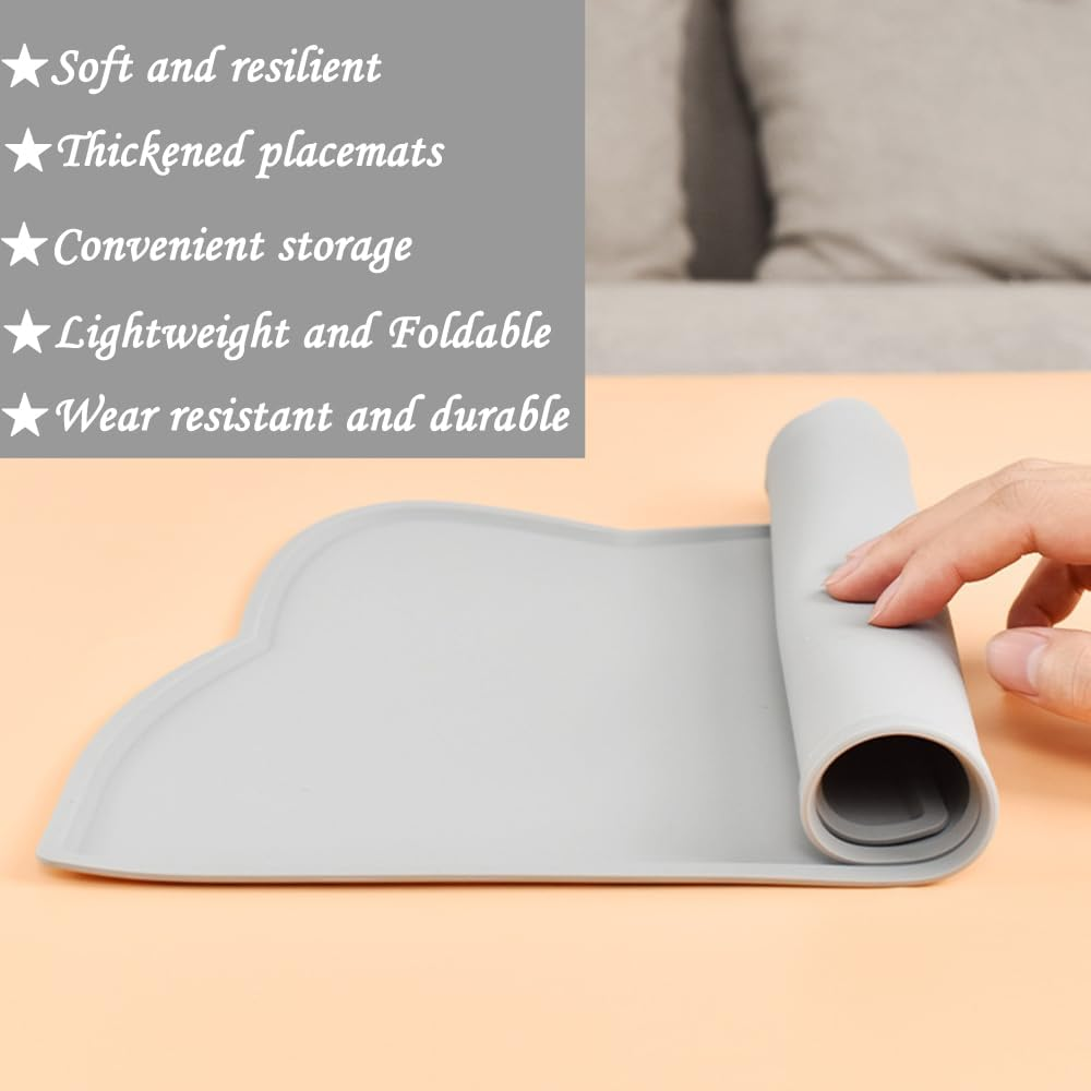 2Pcs Pet Feeding Mat, Betterjonny 24 * 44Cm Silicone Cat Food Mat Pink Grey Non-Slip Food Mat Raised Edge Waterproof Dog Water Bowl Tray Cushion - Pink image number 7