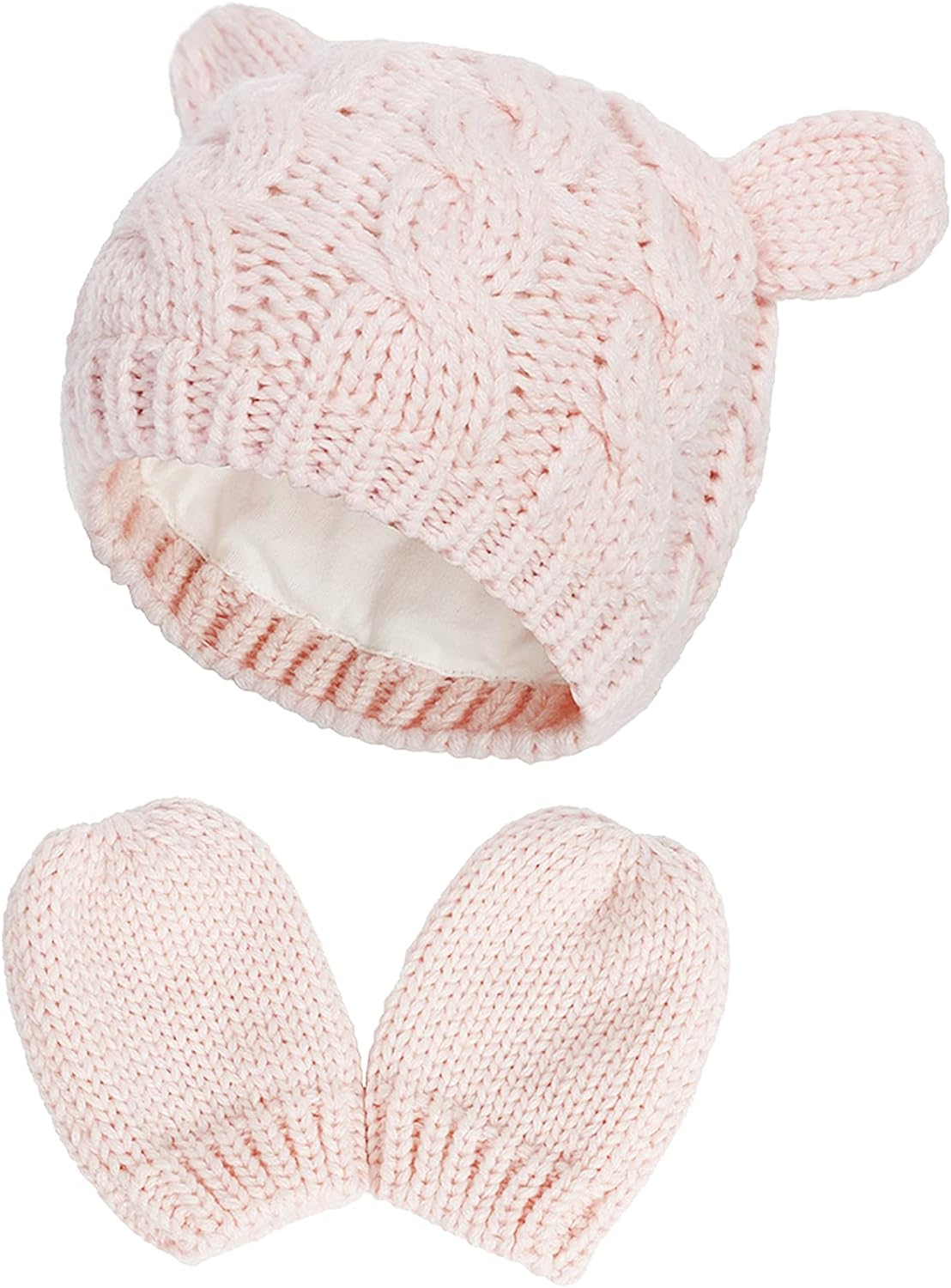 Malaxlx Newborn Baby Infant Toddler Winter Beanie Hat Mittens Set Warm Knitted Hat Glove Set for Girls Boys