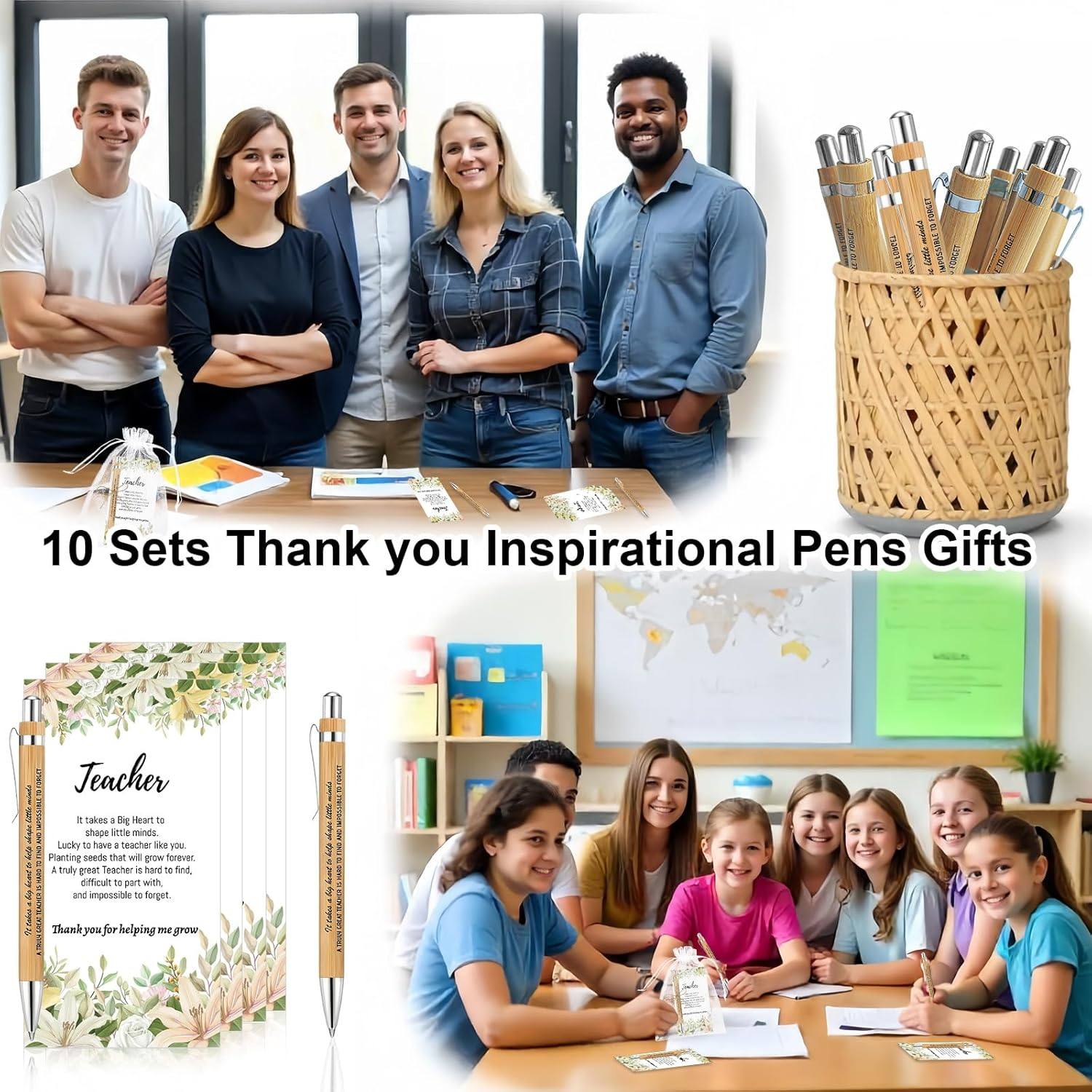 10 Sets Teacher Appreciation Gift,Thank You Teachers,Inspirational Bamboo Pens Bulk Gifts with Thank You Cards,Best Unique Teacher Gifts image number 3