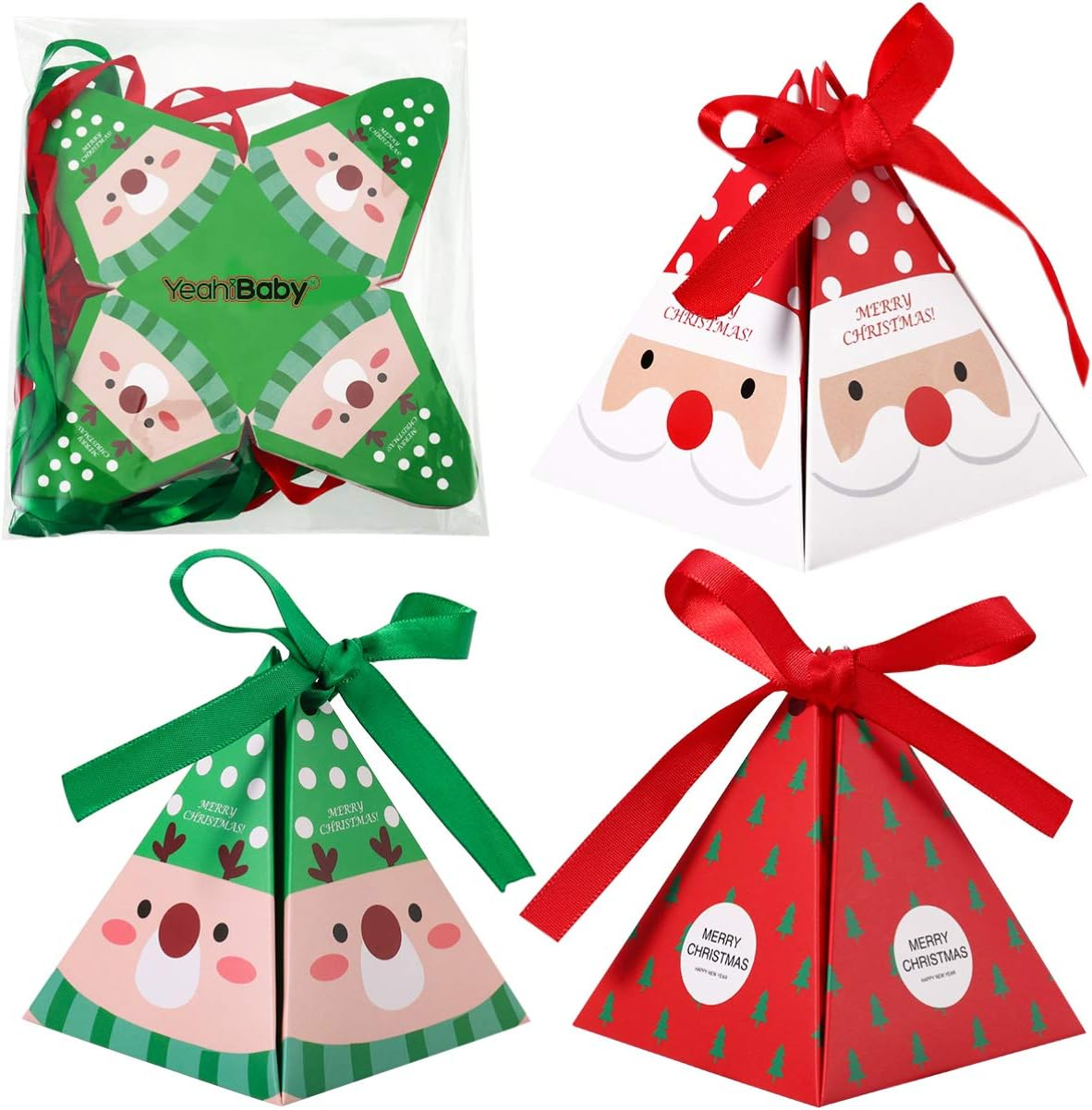30Pcs Christmas Candy Boxes Xmas Cookie Christmas Tree Printed Paper Box Holiday Treat Packaging Container 8X8X9Cm