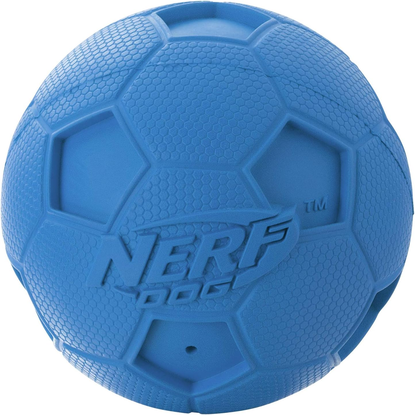 Nerf Dog Soccer Ball Dog Toy with Interactive Squeaker, Lightweight, Durable and Water Resistant, 2.5 Inches, for Medium/Large Breeds, Two Pack, Blue and Red image number 5