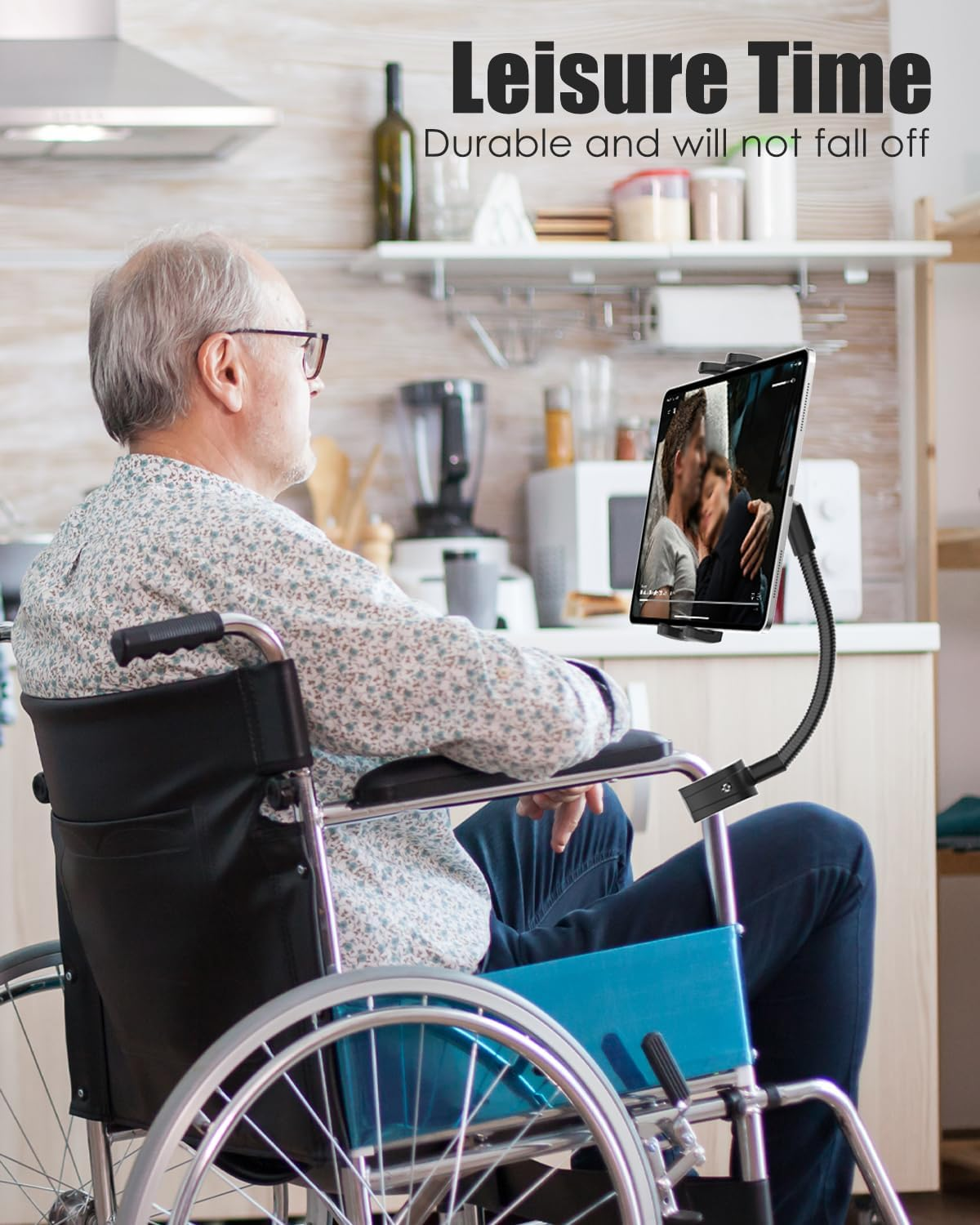 Tablet Phone Mount for Wheelchair, Hand Free Wheelchair Tablet Holder with Adjustable Metal Arm Strong and Durable Compatible with Ipad Pro 12.9 Air Mini, Galaxy Z, E-Book, 4-13" Devices image number 6