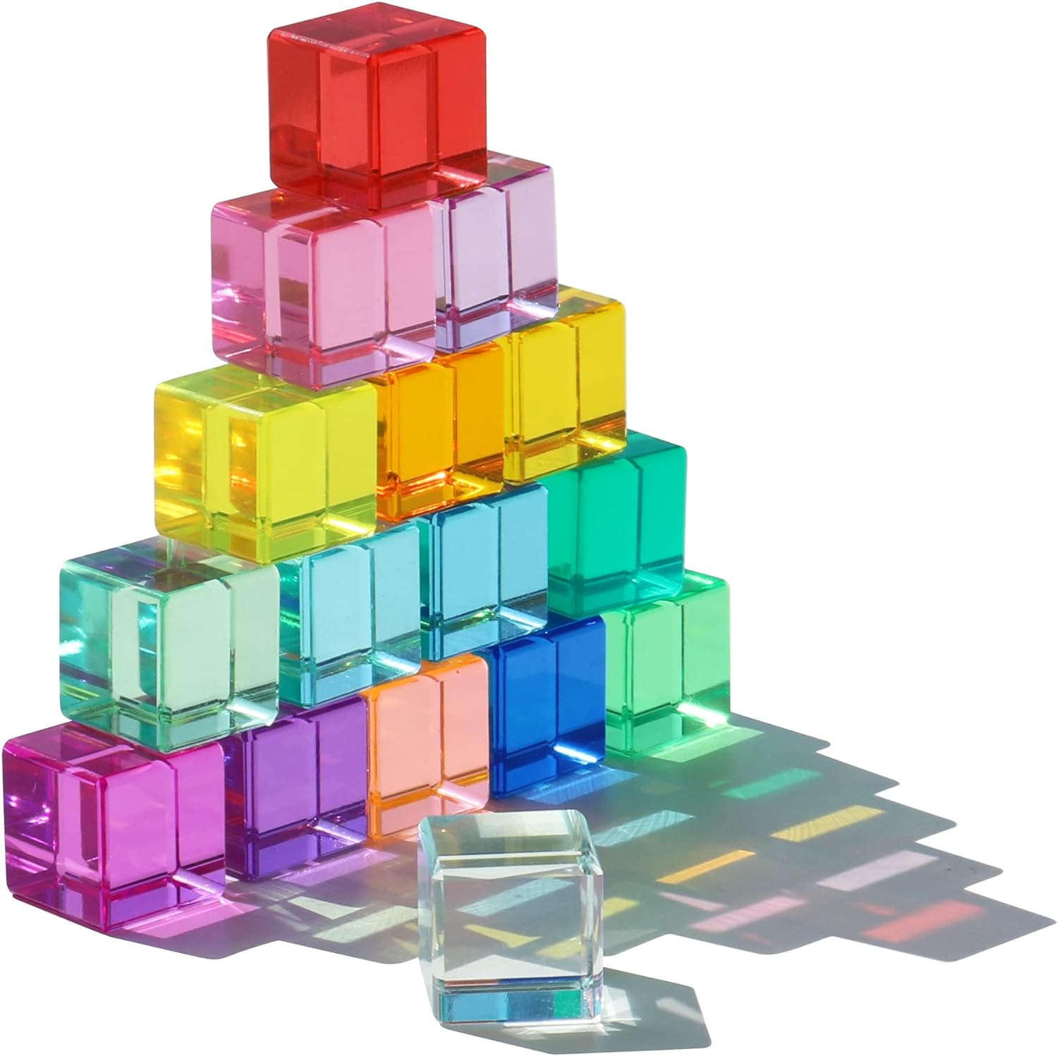 Rainbow Crystal Acrylic Cubes Children Learning Color Light Shadow Toy, Stacking Gem Blocks Sensory Building Blocks for Kids(32Pcs)&hellip; image number 6