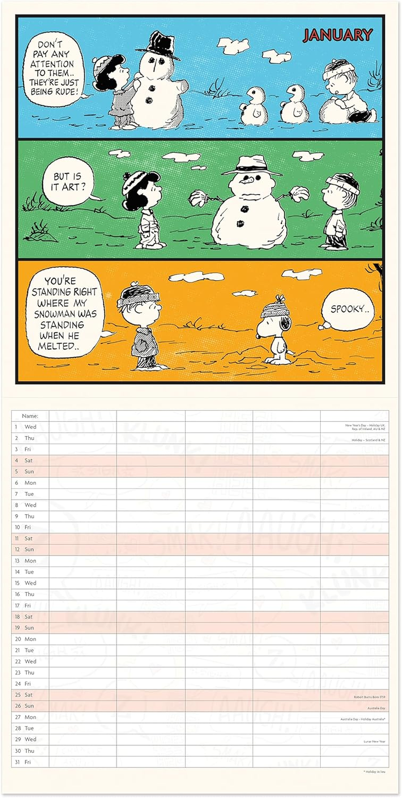 2025 Peanuts Square Family Planner Organiser Wall Calendar