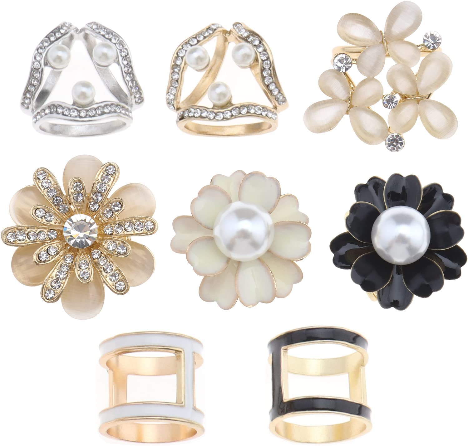 Ecsing 8PCS Rhinestone Scarf Buckle Pearl Neckerchief Holder Ring Silk Scarf Clasp Blouse Clip Wrap Clamp Shawl Holder Clothes Decoration Supplies for Women image number 2