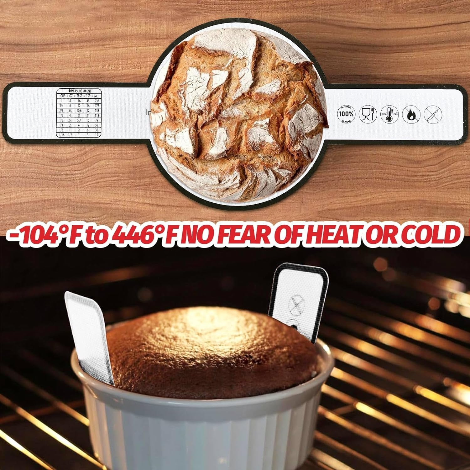 Silicone Bread Sling for Dutch Oven, 2 PCS Non-Stick & Easy Clean Reusable Silicone Bread Baking Mats with Long Handles, Easy to Transfer Sourdough Bread - Black  Red image number 2