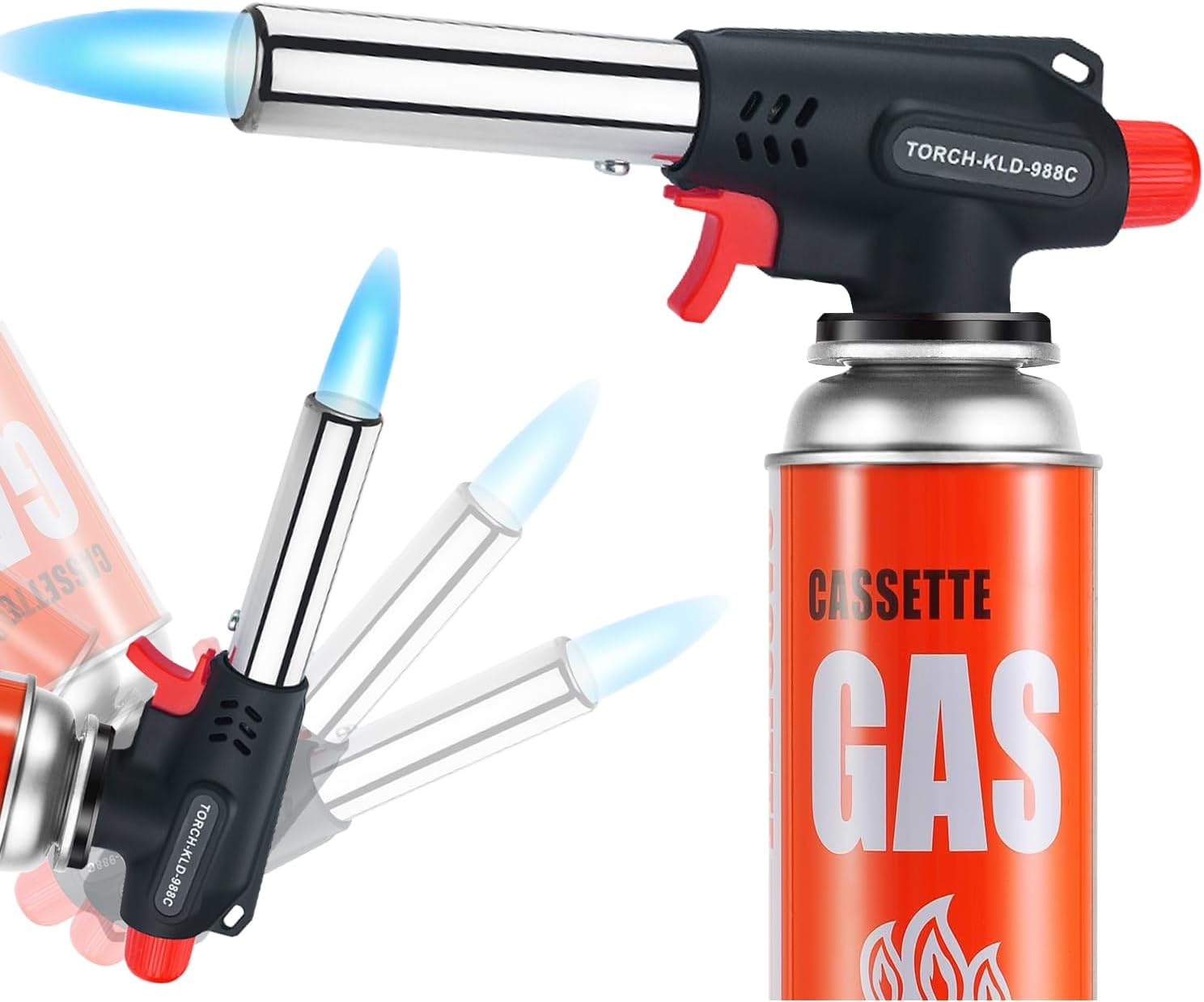 Butane Blow Torch, Professional Gas Burner, Kitchen Blow Lighter Ignition Gun, Adjustable Flame, 360&deg; Reverse Use for Creme Baking Cooking BBQ Camping Welding Soldering Master(Butane Gas Not Included) image number 4