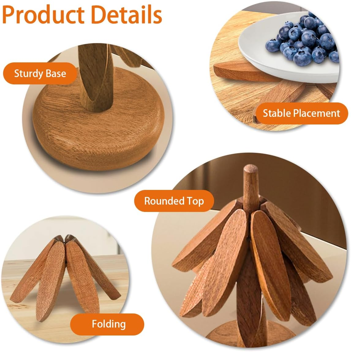 Miss Rui Wooden Trivets for Hot Dishes Set of 4 Tree Shaped Coasters for Table and Kitchen Counter, Walnut Tree Mats for Pot Bowl Pan Coffee image number 3
