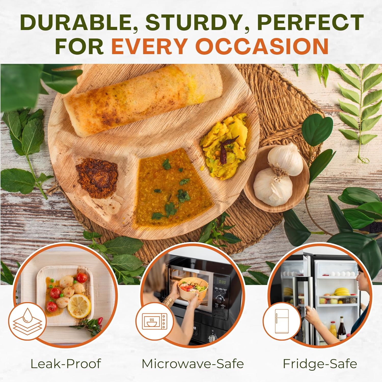 100 Pieces Biodegradable, Disposable Plates Party Paper Plates Set - Mother Nature'S Choice for Bamboo Party Plates | 100% Compostable 15 CM round Small Plate image number 6