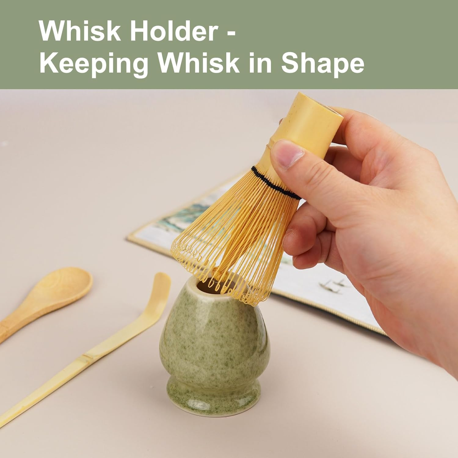 5 Pcs Matcha Whisk Set with Holder - Japanese Matcha Tea Set Tools, Matcha Whisk Holder and Bamboo Whisk for Matcha Tea, Great Matcha Making Kit for Tea Lovers, Friends, Family image number 5