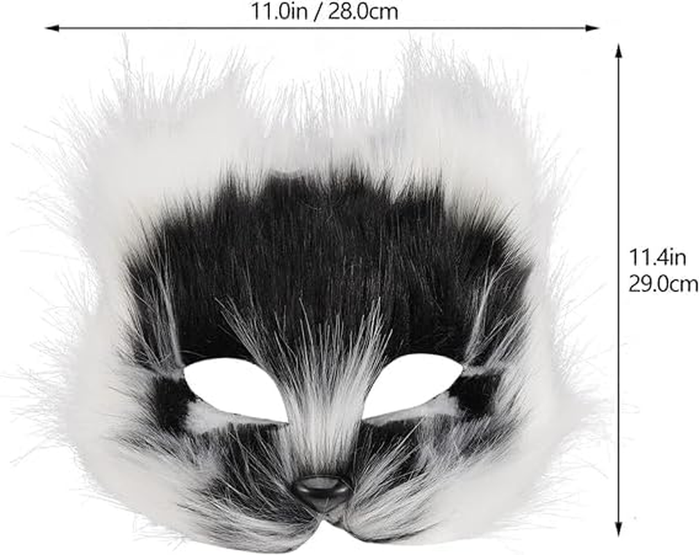 Furry Fox Cat Mask, Therian Plush Animal Half Facemasks for Halloween Cosplay Party Masquerade Costume image number 1