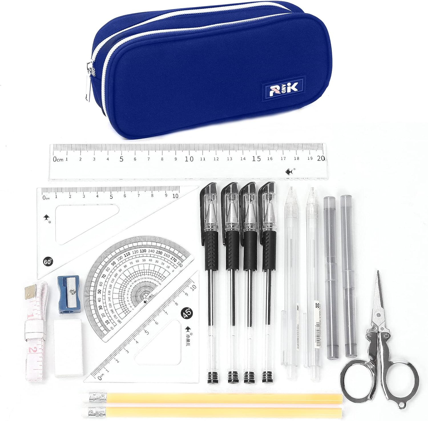 Glarks 19Pcs Multi-Purpose Pencil Case School Stationery Set Includes Large Capacity Pen Pouch Bag, Mechanical Pencil, Lead Refill, Gel Ink Pen, Scissors, Ruler, Sharpener, Eraser for School Supplies image number 6