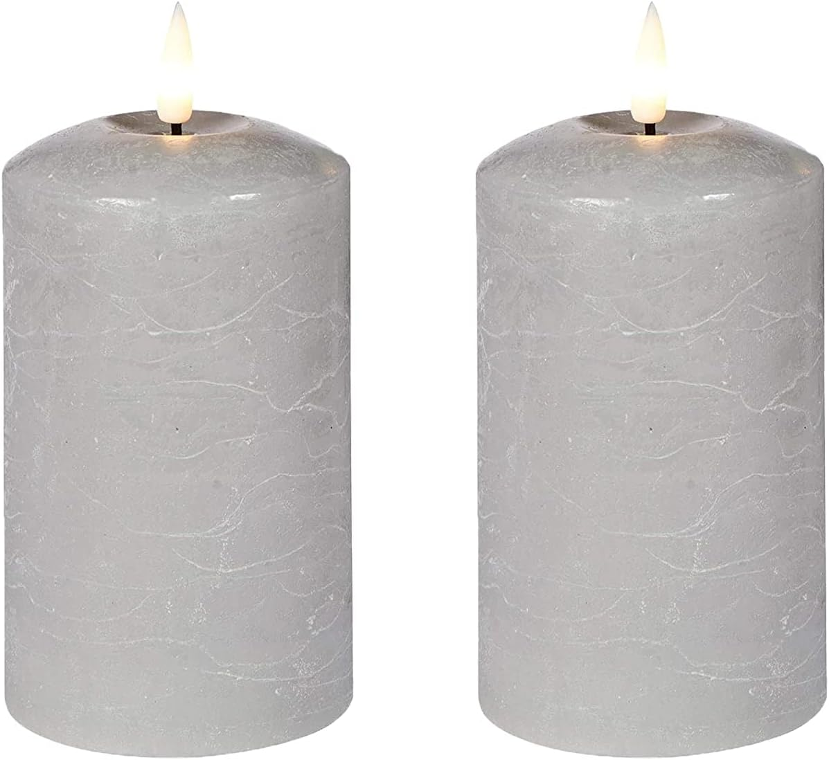 Set of 2 LED Grey Wax Pillar Candles - 3 Size Options - 18Cm image number 3