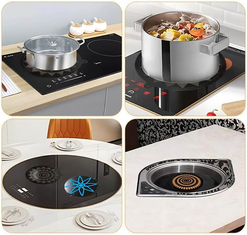 2 Pcs 9.5 Inch Silicone, Glass Fiber Diamond Shaped Induction Cooktop Mat, Protects from Scratches, Thermochromic, Multi-Functional image number 1