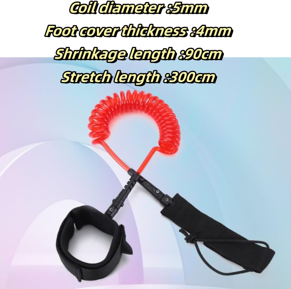 Surfboard Leash, SUP Leash Stand up Paddle Board Leg Rope Surfing Ankle Leash 10 Ft TPU Safe for Paddleboard, Shortboard, Longboard（Red） image number 3