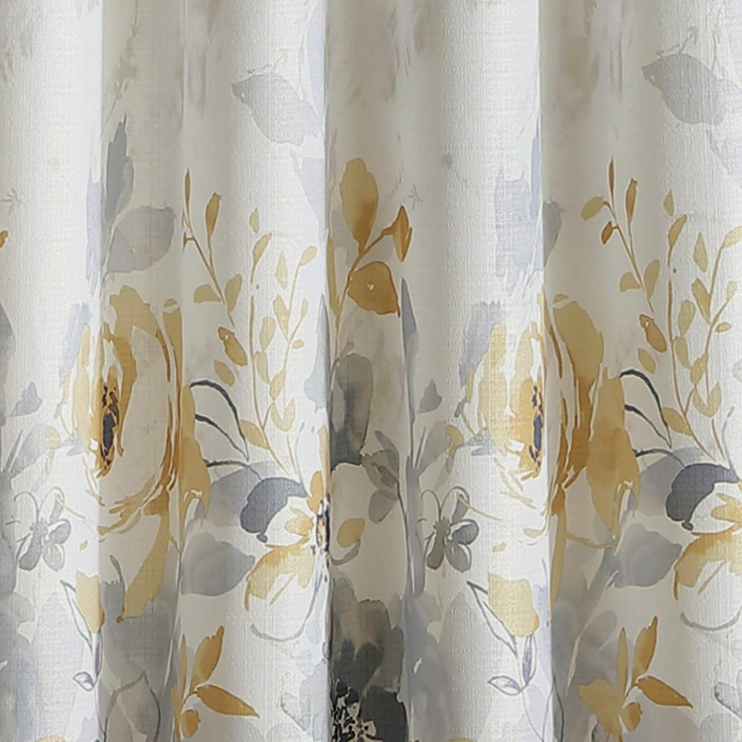 CHF Watercolor Floral Print Flip over Rod Pocket Single Curtain Panel, 95 In, Gold image number 4