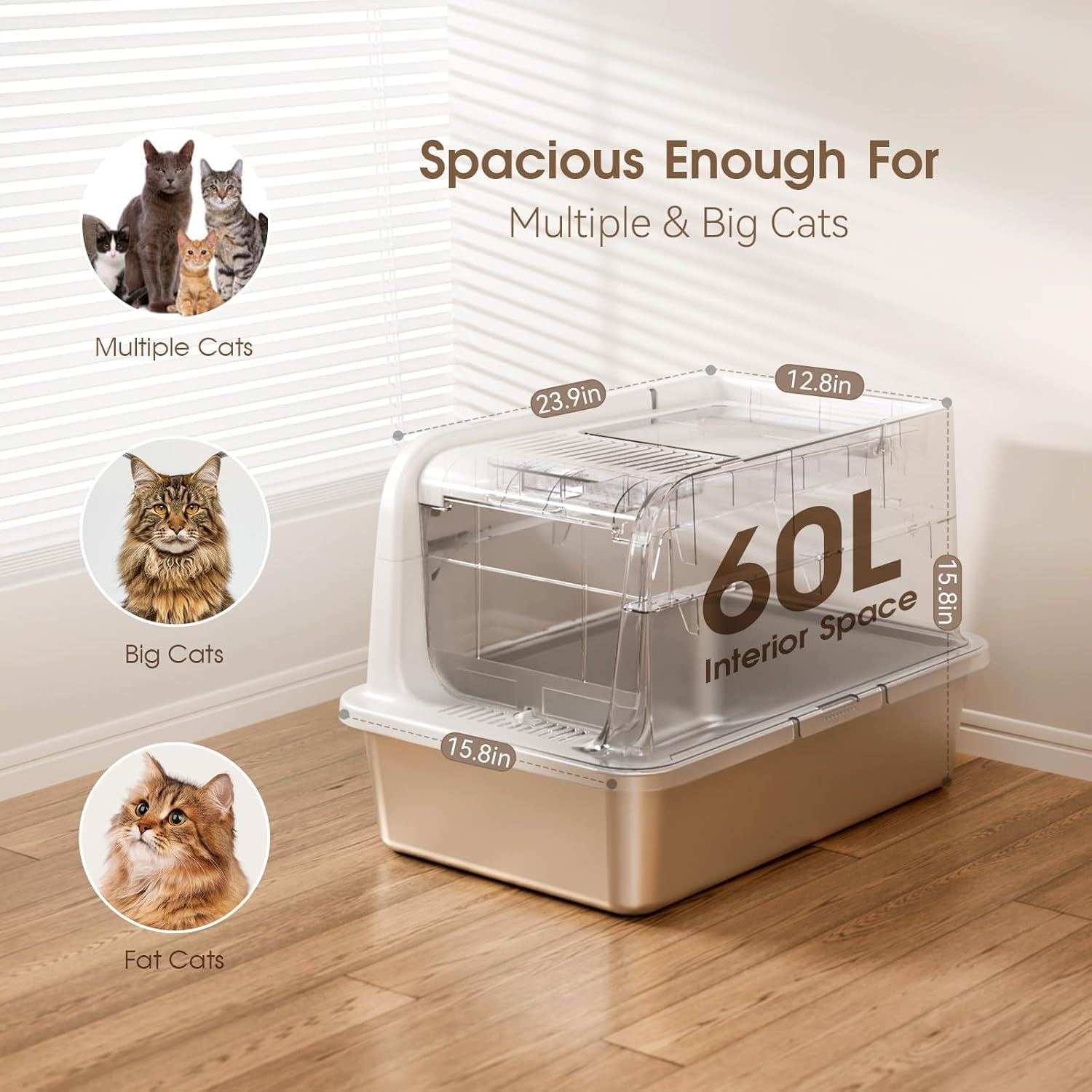 Stainless Steel Cat Litter Box with Lid - Fully Covered Litter Box with anti Leakage High Enclosure - XL Large Non-Stick Metal Enclosed Litter Box - Hooded Litter Pan Easy Clean Lift Cover image number 6