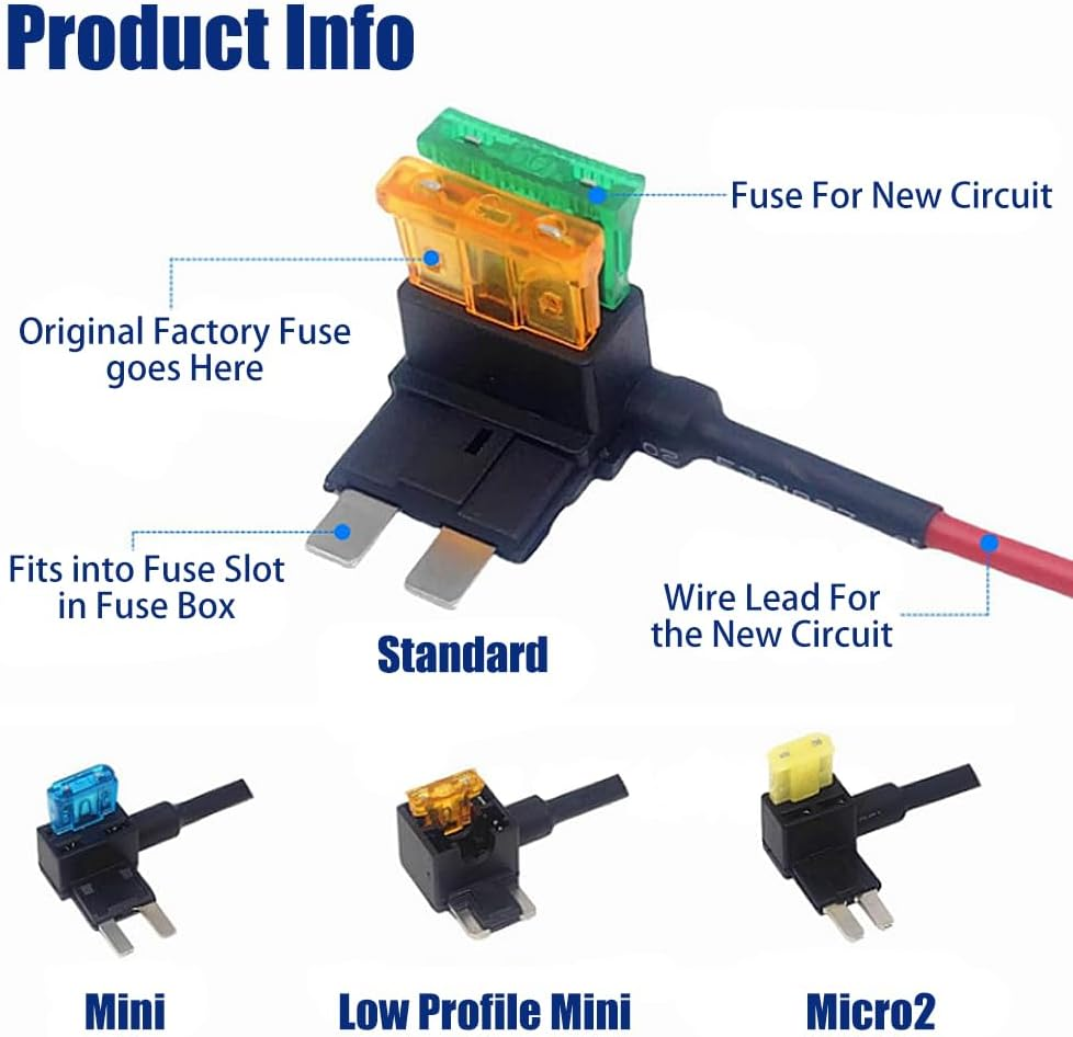 Geli 8 Pack 4 Types Fuse Tap Automotive 12V, Car Add-A-Circuit Fuse Taps Tandard Mini Micro2 and Low Profile Mini Fuse Holder for ATO ATC ATM APM Fuse Tap Kit for Cars Trucks Boats image number 4
