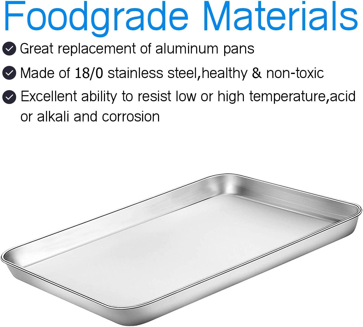Stainless Steel Bakeware Oven Tray, 16 Inch Commercial Grade Professional Bakeware, Healthy & Non-Toxic, Mirror Finish & Rustproof, Easy Clean & Dishwasher Safe, 3 Piece Set 10/12/16 Inch - 16Inch X 2 Pcs image number 7