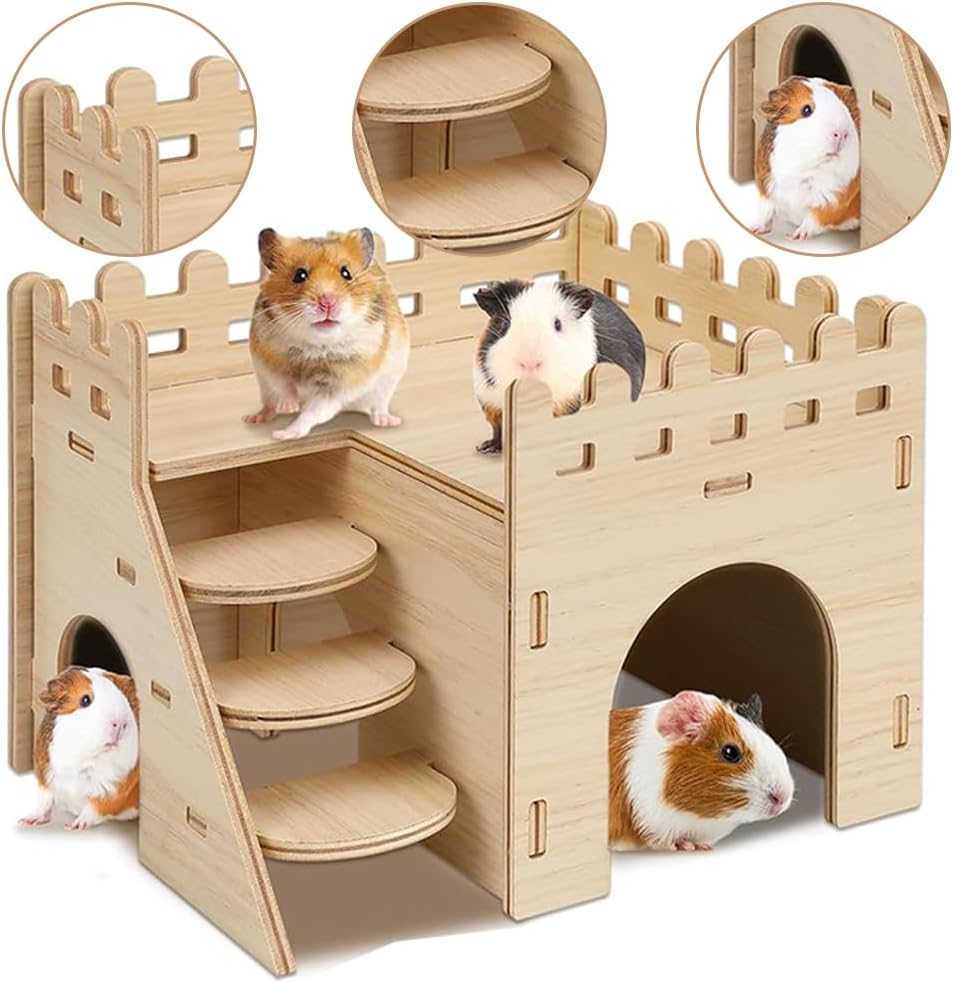 2 Pack Guinea Pig House,Mini Wooden Hamster Houses,Hamster Hideout House,Small Guinea Pigs Hideaway,Pet Sleeping Nest, for Hamsters and Chinchilla,Hamster and Small Pet image number 3