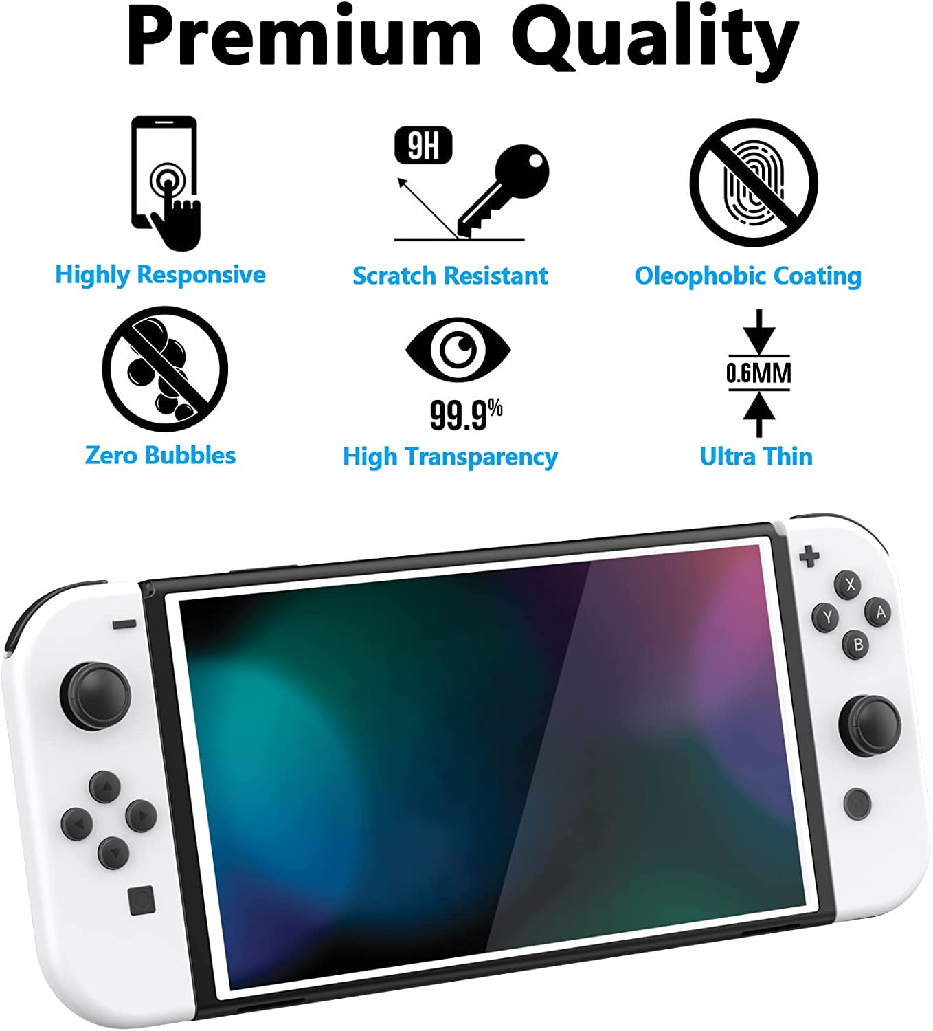 Playvital White Border Tempered Glass Screen Protector for Nintendo Switch OLED, Anti-Scratch Air Release Transparent HD Clear Protector Film for Switch OLED - 2 Pack Included image number 5