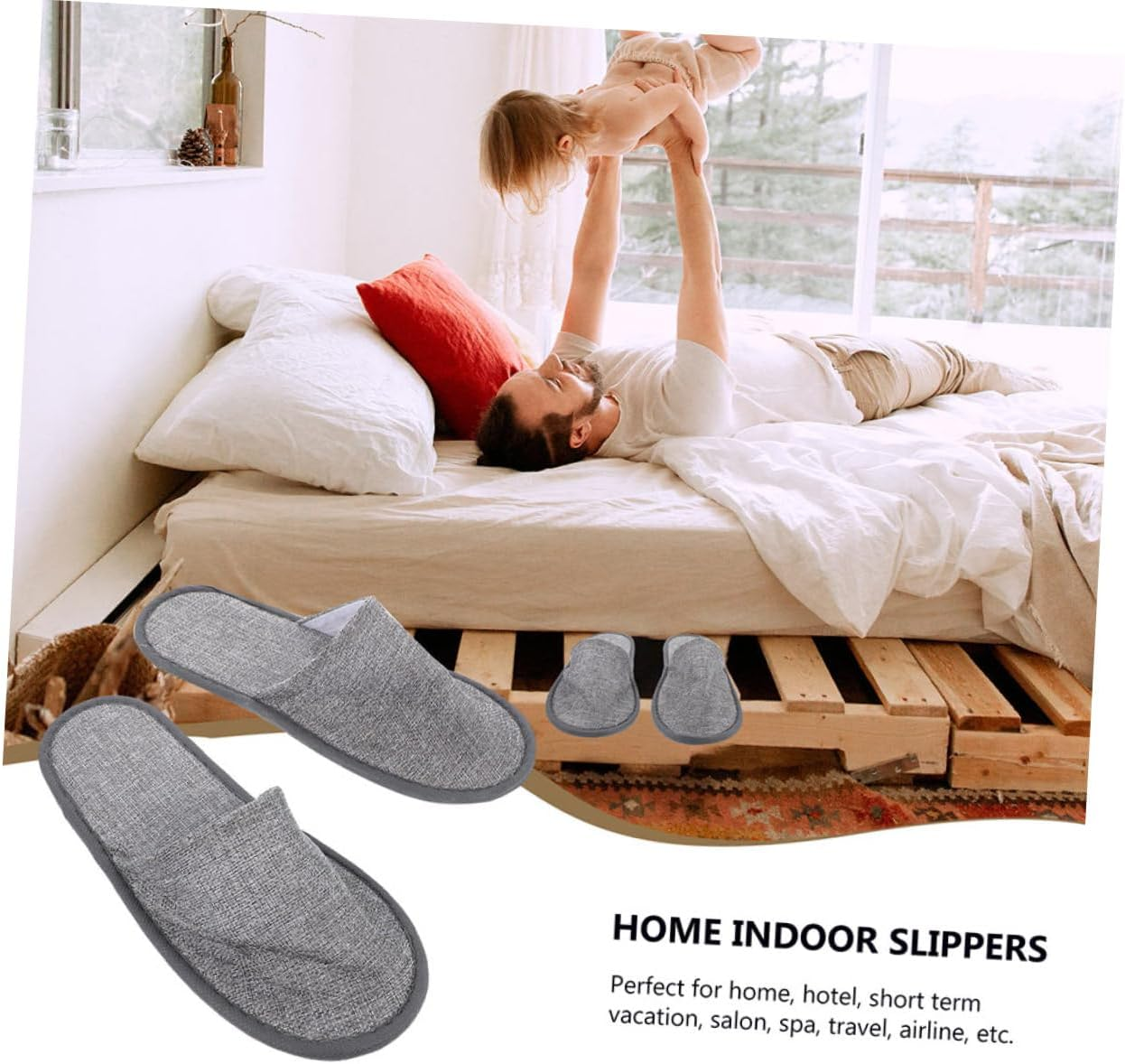 Outanaya Cotton Linen Unisex Folding Slippers 5 Pairs Portable Travel and Home Spa Shoes Grey Foldable Non-Disposable Hotel Slippers image number 5