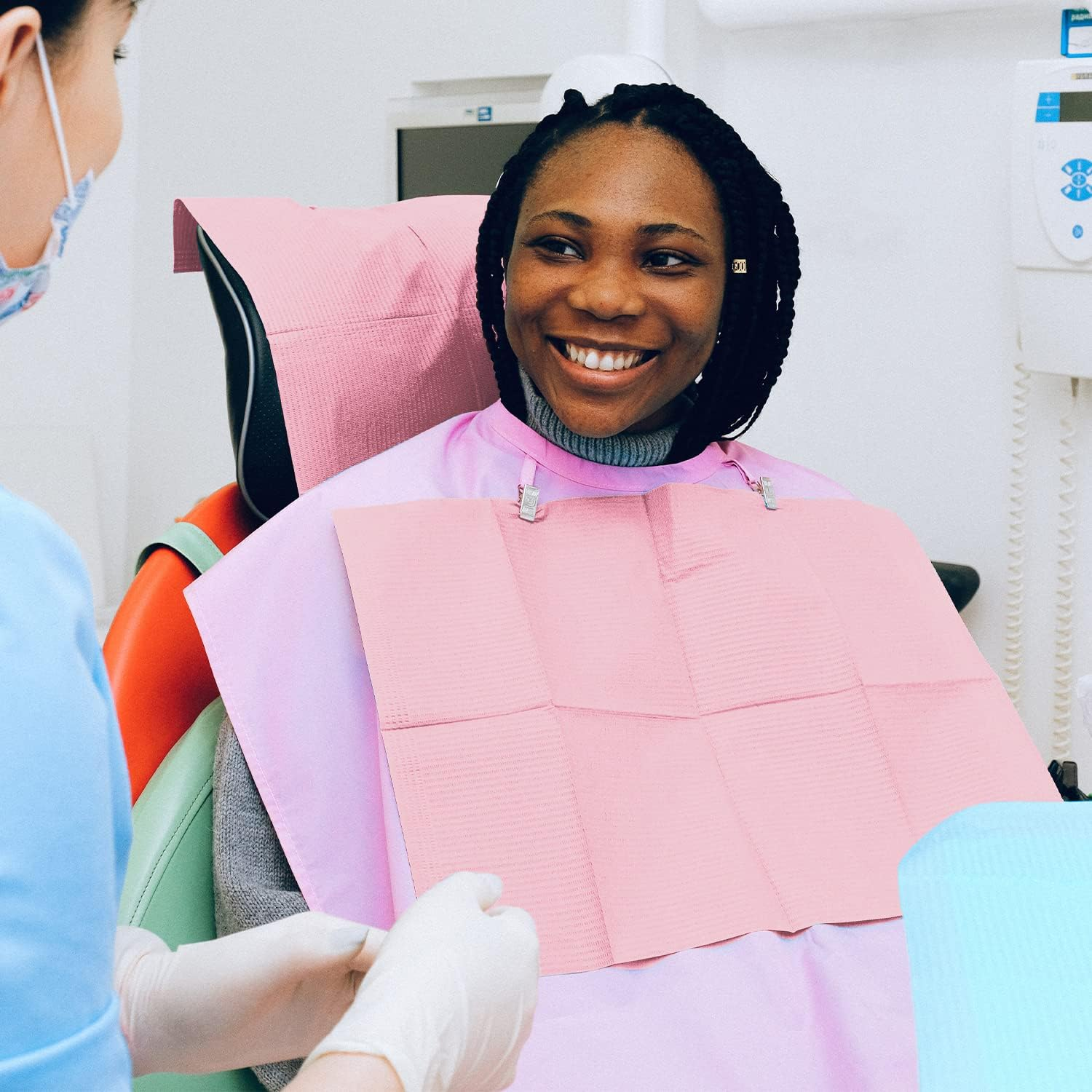 Lainrrew Disposable Dental Bibs, 50 Pcs Waterproof Patient Bibs Dentist Bibs Napkin Tattoo Bibs Sheets Cloths Tattoo Table Covers Clean Pad Tattoo Tray Covers Tattoo Supplies, 13 X 18 (Pink) image number 3