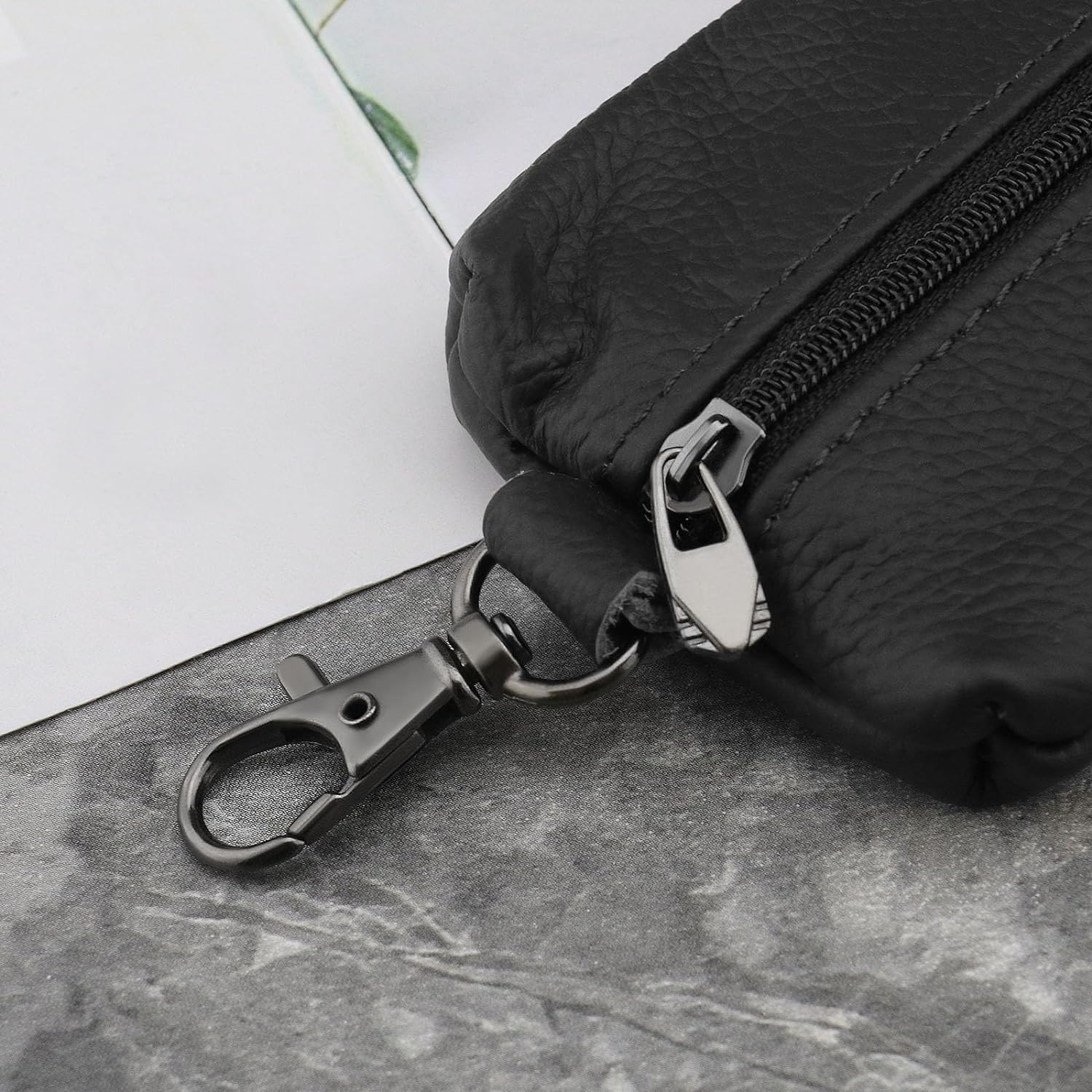 SING F LTD Car Leather Key Zipper Card Bag Car Keycase Heavy Duty Leather Key Wallet Key Pocket Accessories for Men Women 12X7Cm Black image number 3