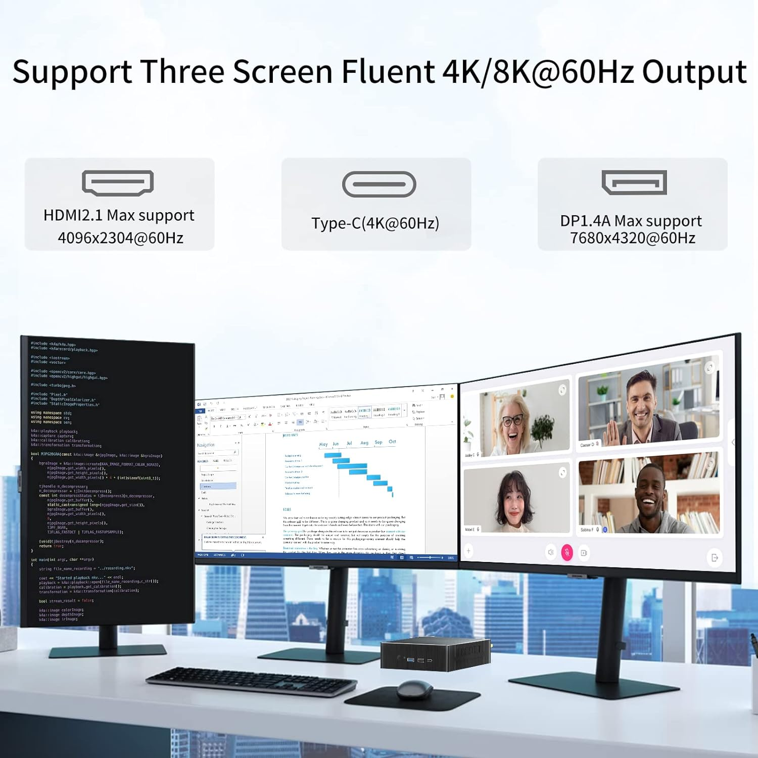 Mini PC I9, Desktop Computer with Core I9-12900H, 14 Cores Upto 5.0Ghz, Windows 11 Pro, 64G DDR4, 1T M.2 PCIE4.0 SSD, DP/HDMI/USB-C Triple Display, Support 8K/4K@60Hz, Dual LAN, Wifi6E/Bt5.3 image number 6