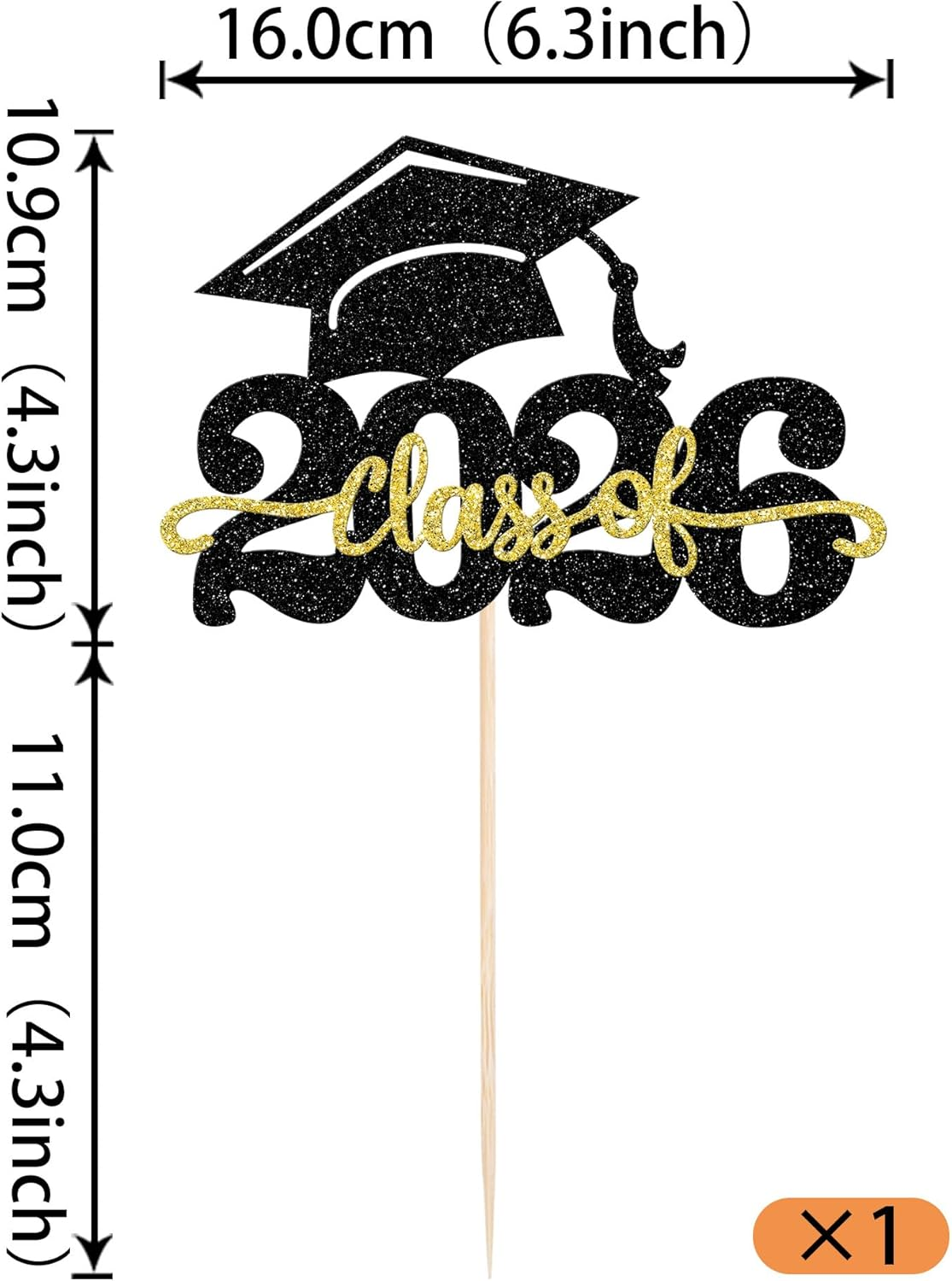 1 Pack Class of 2026 Cake Topper Glitter Congrats Grad Cap 2026 Graduation Cake Pick for 2026 Graduation Theme High School Boys Girls Graduate Party Cake Decorations Supplies image number 4