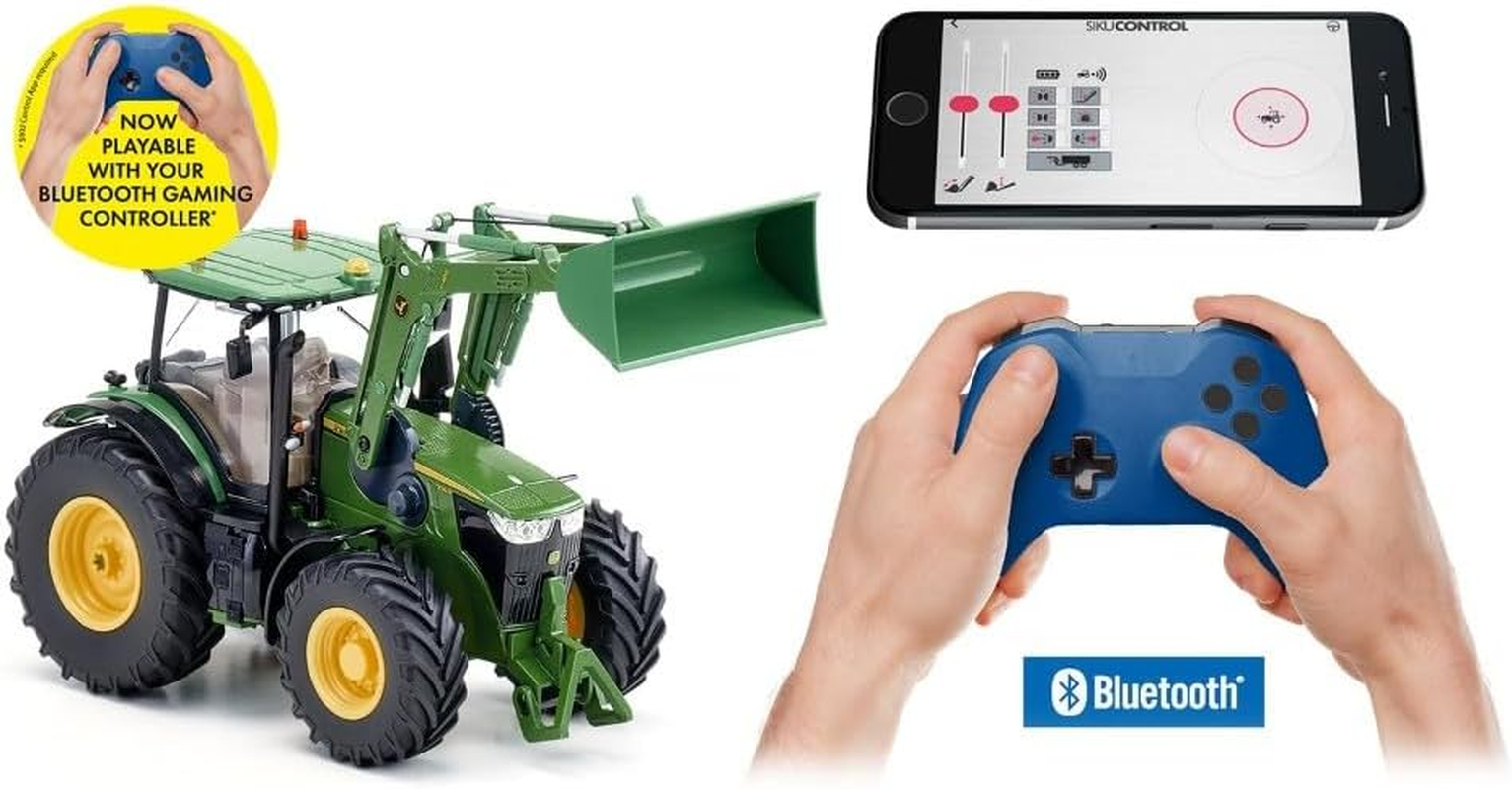 Siku 6795, John Deere 7310R Tractor with Front Loader, Green, Metal/Plastic, 1:32, Remote Controlled, Includes Bluetooth Remote Control and Accessories, Control via App image number 4