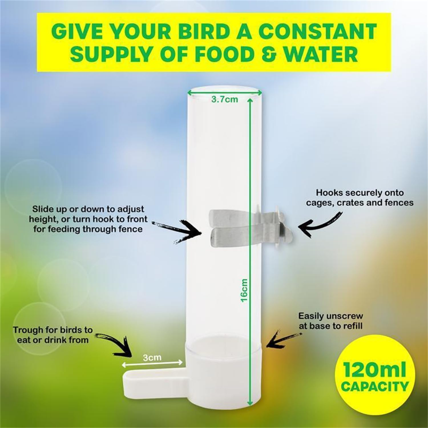 Leona Co Bird Parrot Food and Water Dish Set - Plastic Bird Parrot Food Feeding Cage Bowl with Stainless Steel Holder and Birds Feeder Dispenser Bottle