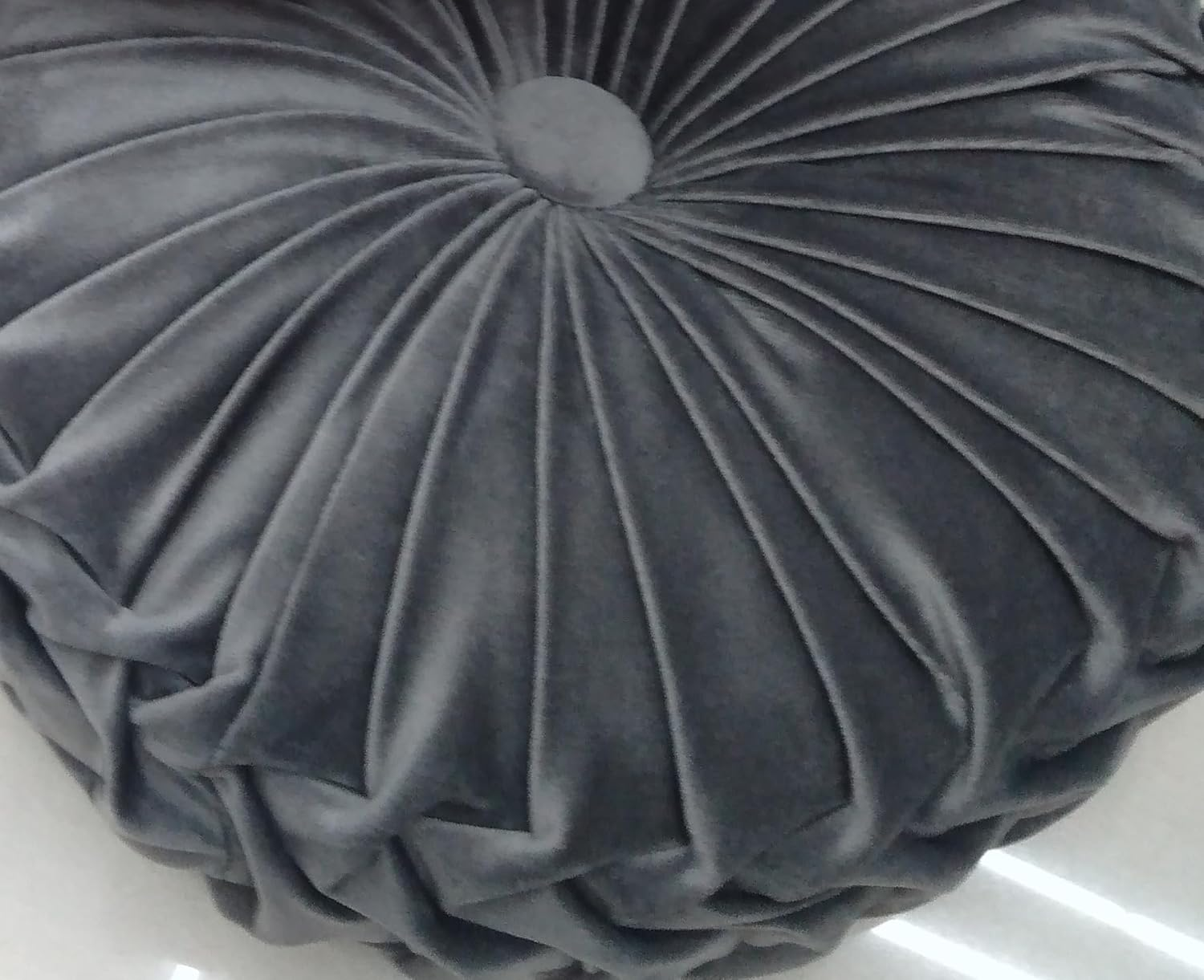 Craftsmanship Pleated round Throw Pillow, Home Decorative Pumpkin Velvet Cushion, Floor Pillows for Living Room Chair Couch Sofa (Grey) image number 5