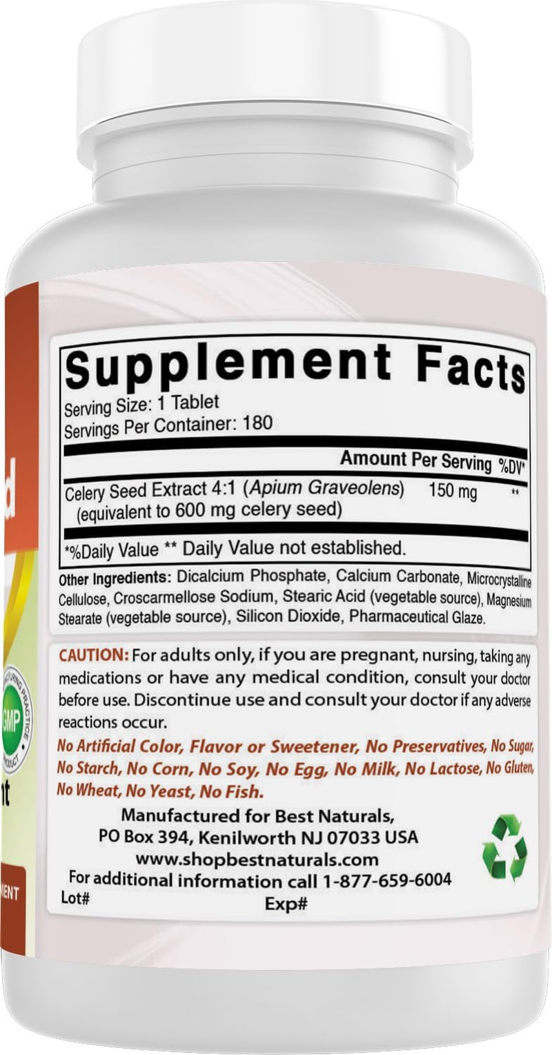 Best Naturals Celery Seed 600 Mg Tablet, 180 Count