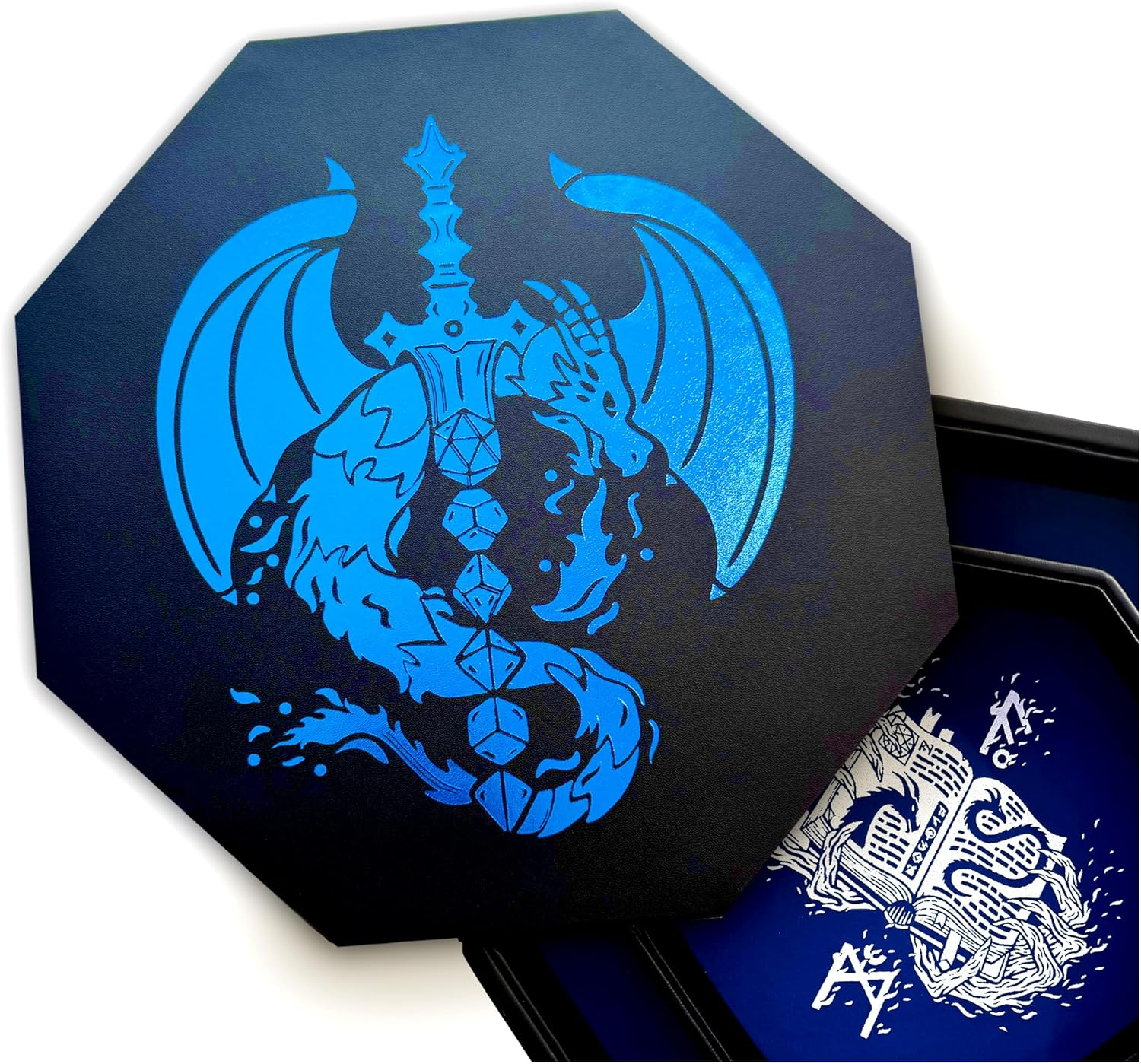 Fantasydice- Purple -Fire Dragon-Dice Tray - 8" Octagon with Lid and Dice Staging Area - for Dice, Board Games, Tabletop Rpgs like D&D (DND) 3.5 and 5E, Call of Cthulhu, Pathfinder, Shadowrun and More