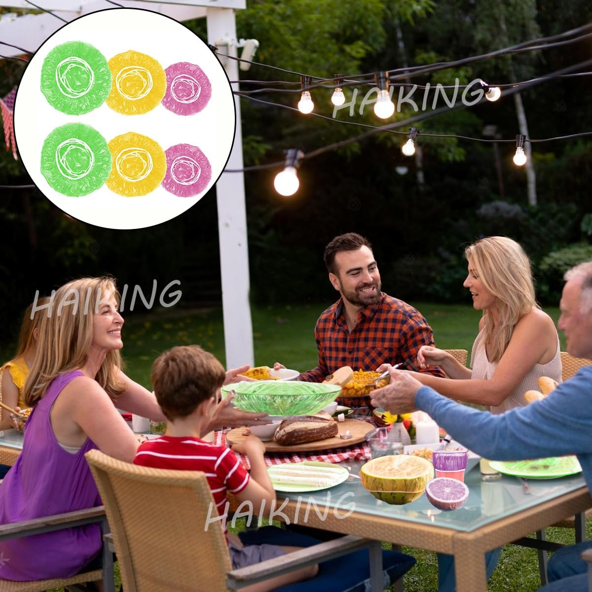 Food Storage Plastic Bowl Covers, 60 Pcs Reusable Colorful Elastic Food Covers for Kitchen, Outdoor Picnic (3 Sizes)